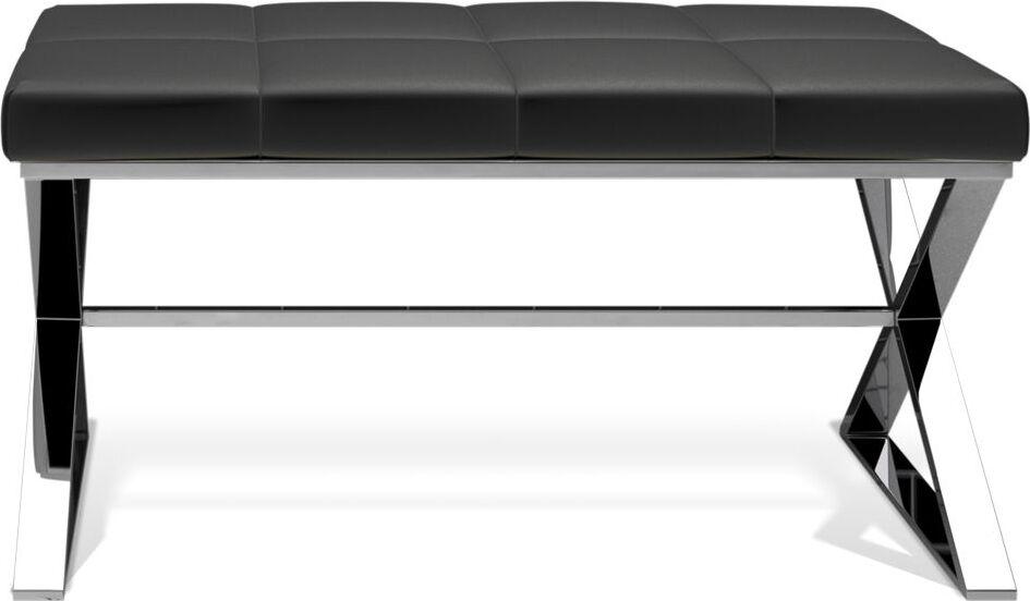 Ławka Decor Walther stal polerowana z poduszką z czarnej ekoskóry