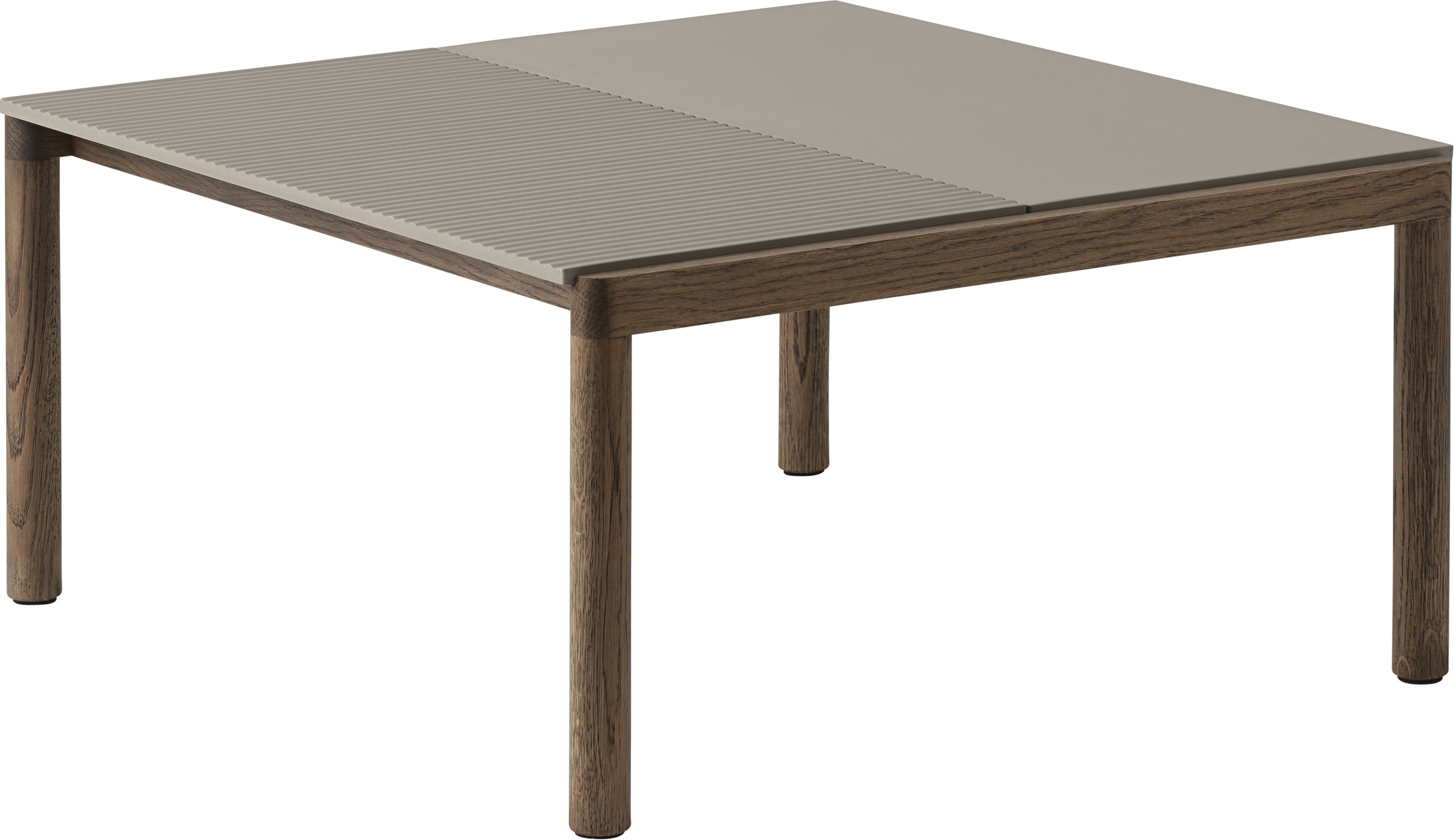 Stolik kawowy Couple karbowany 80 x 84 x 40 cm taupe na ciemnych dębowych nogach