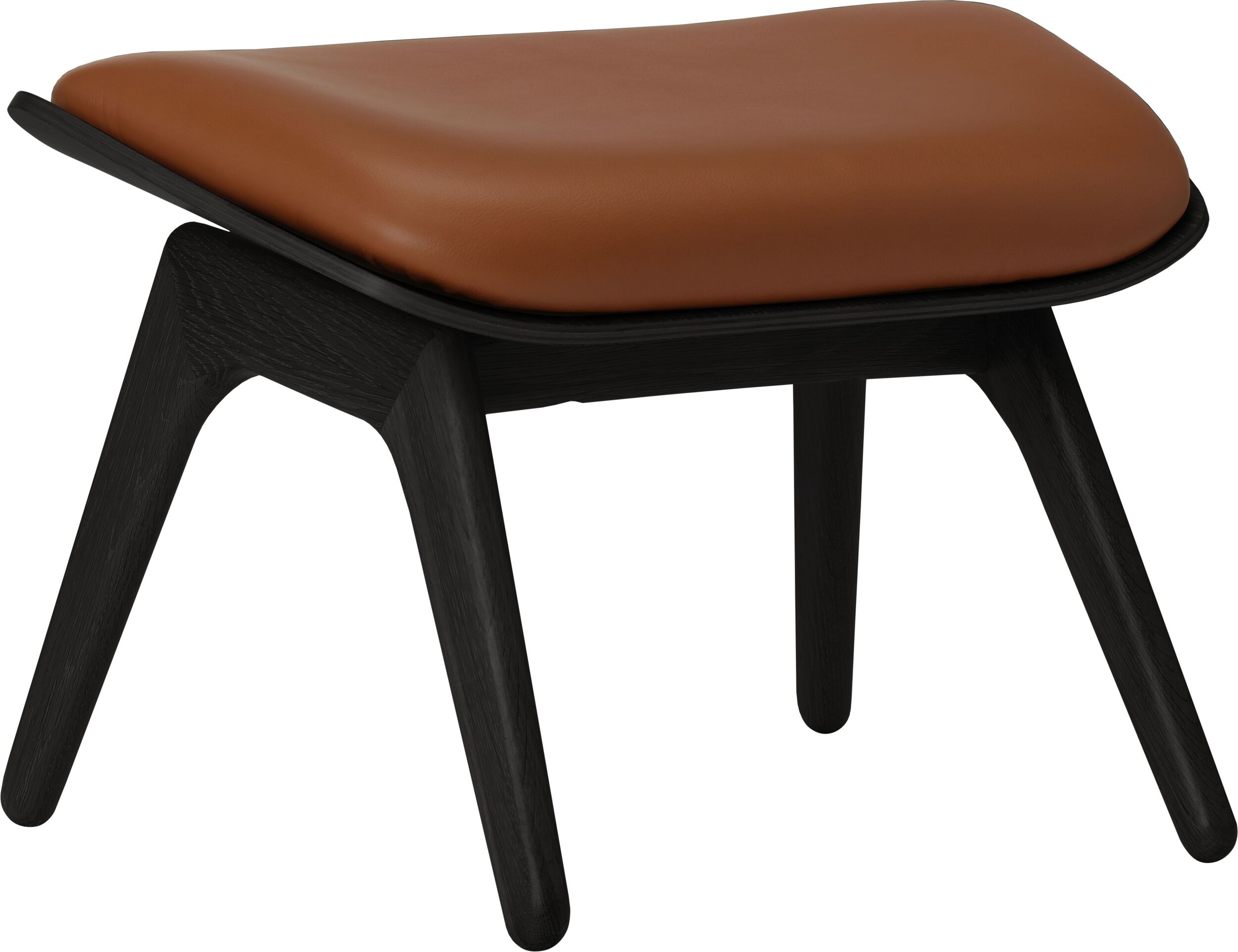 Podnóżek The Reader Hope koniakowy skórzany na czarnych dębowych nogach