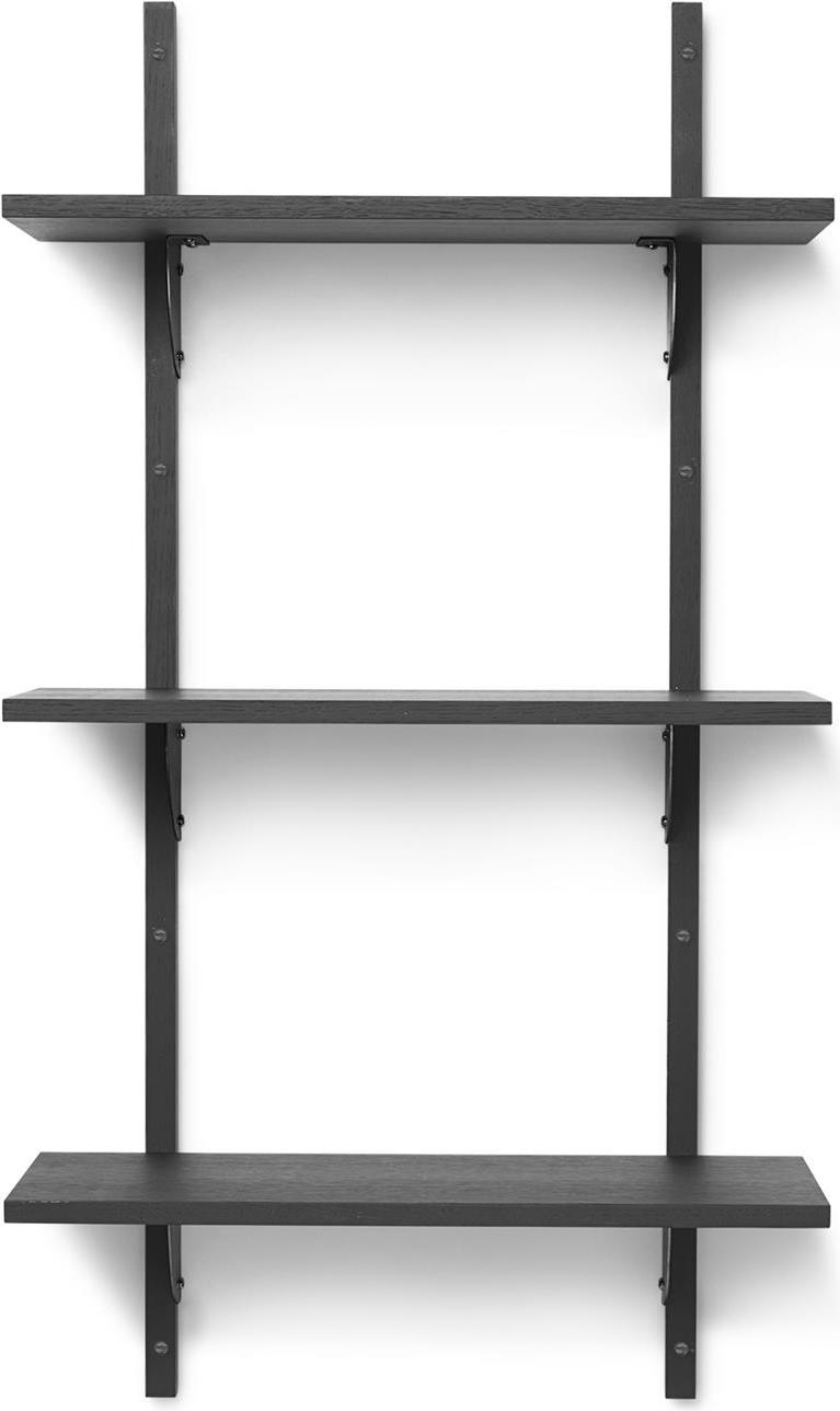 Półka Sector potrójna 54 cm czarny jesion z czarnym mosiężnym mocowaniem