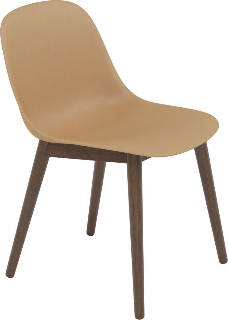 Krzesło Fiber ochra na ciemnych drewnianych nogach