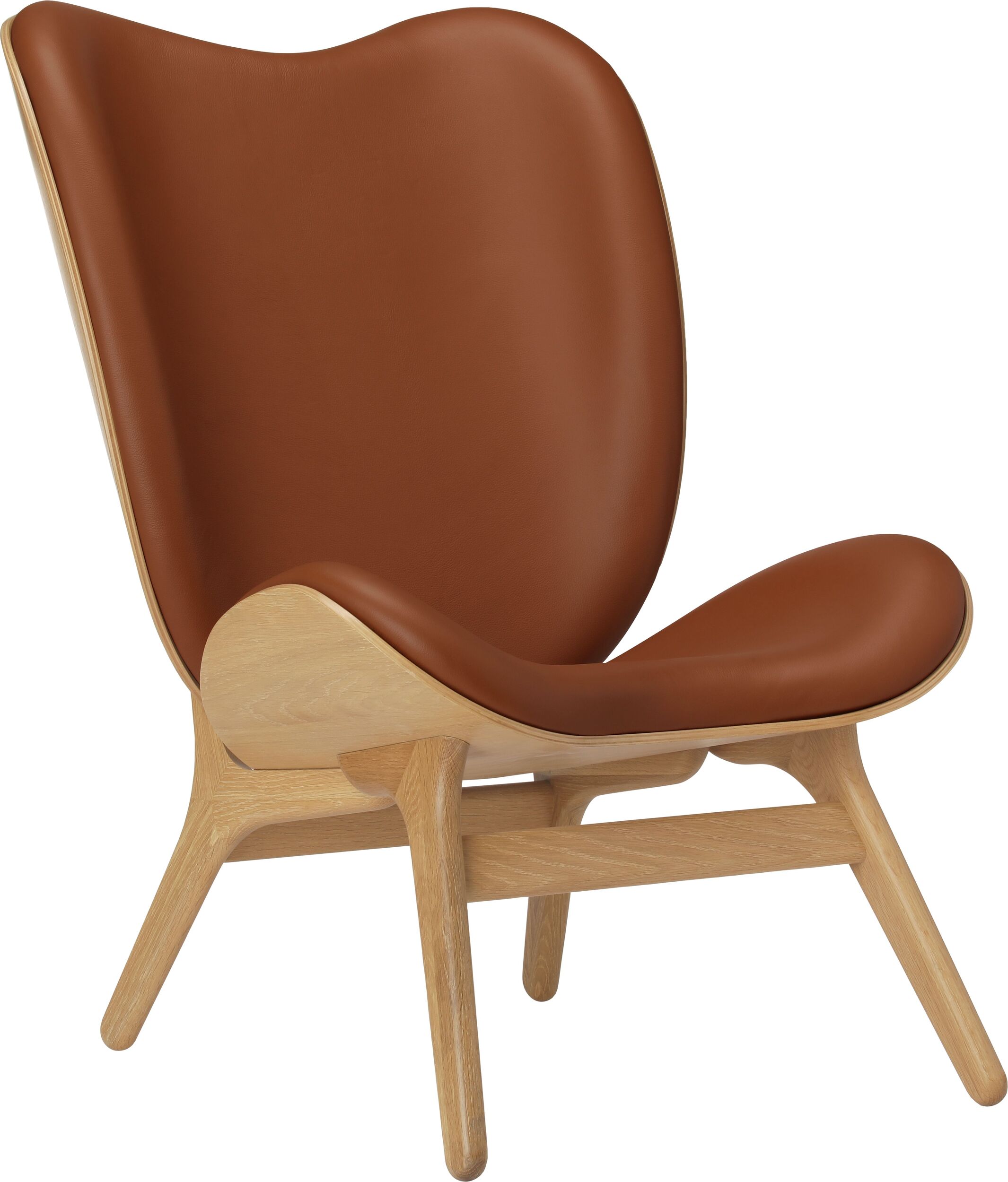 Fotel Conversation Piece Hope 106 cm koniakowy skórzany na dębowych nogach