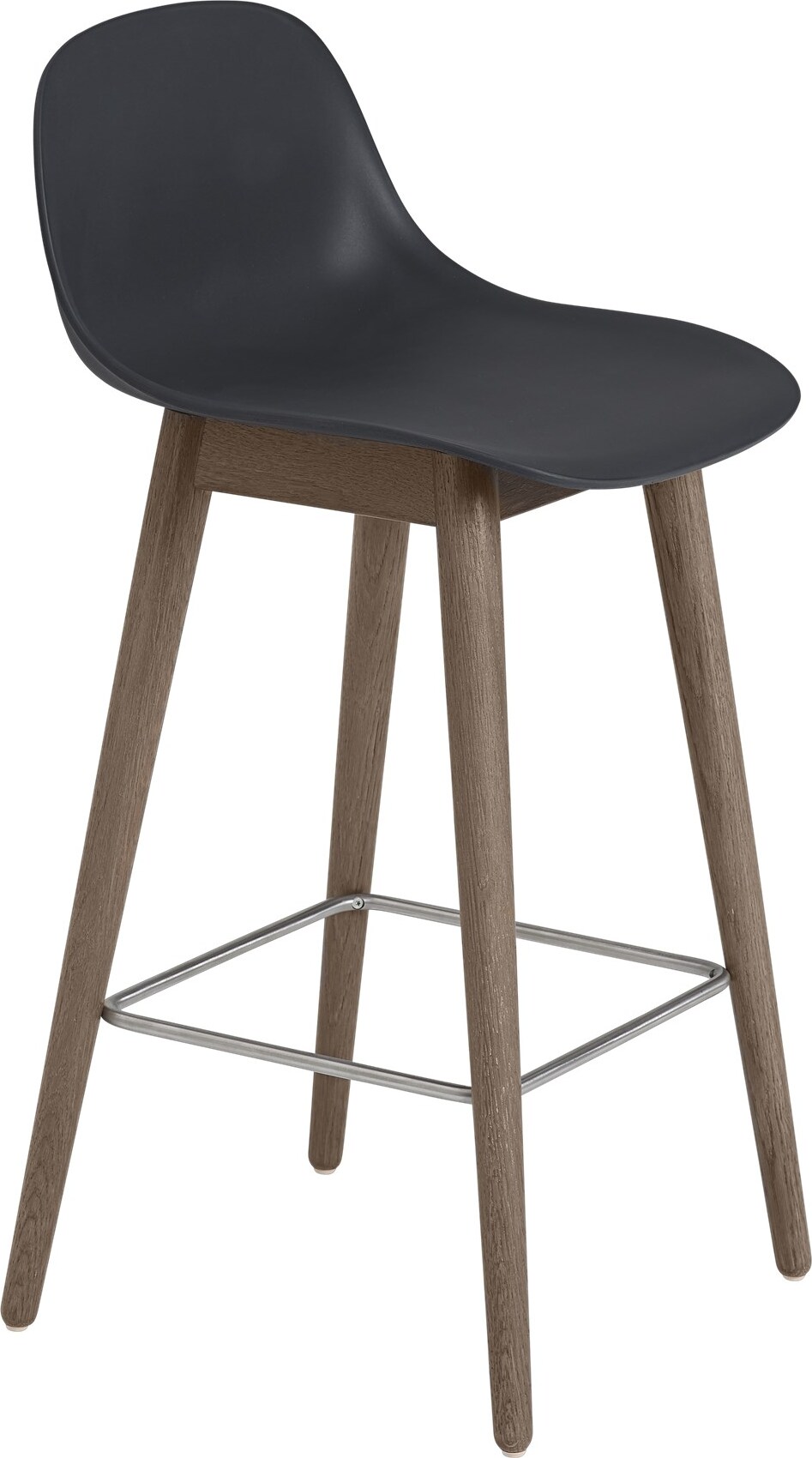 Stołek Fiber 65 cm czarny z oparciem na ciemnych drewnianych nogach