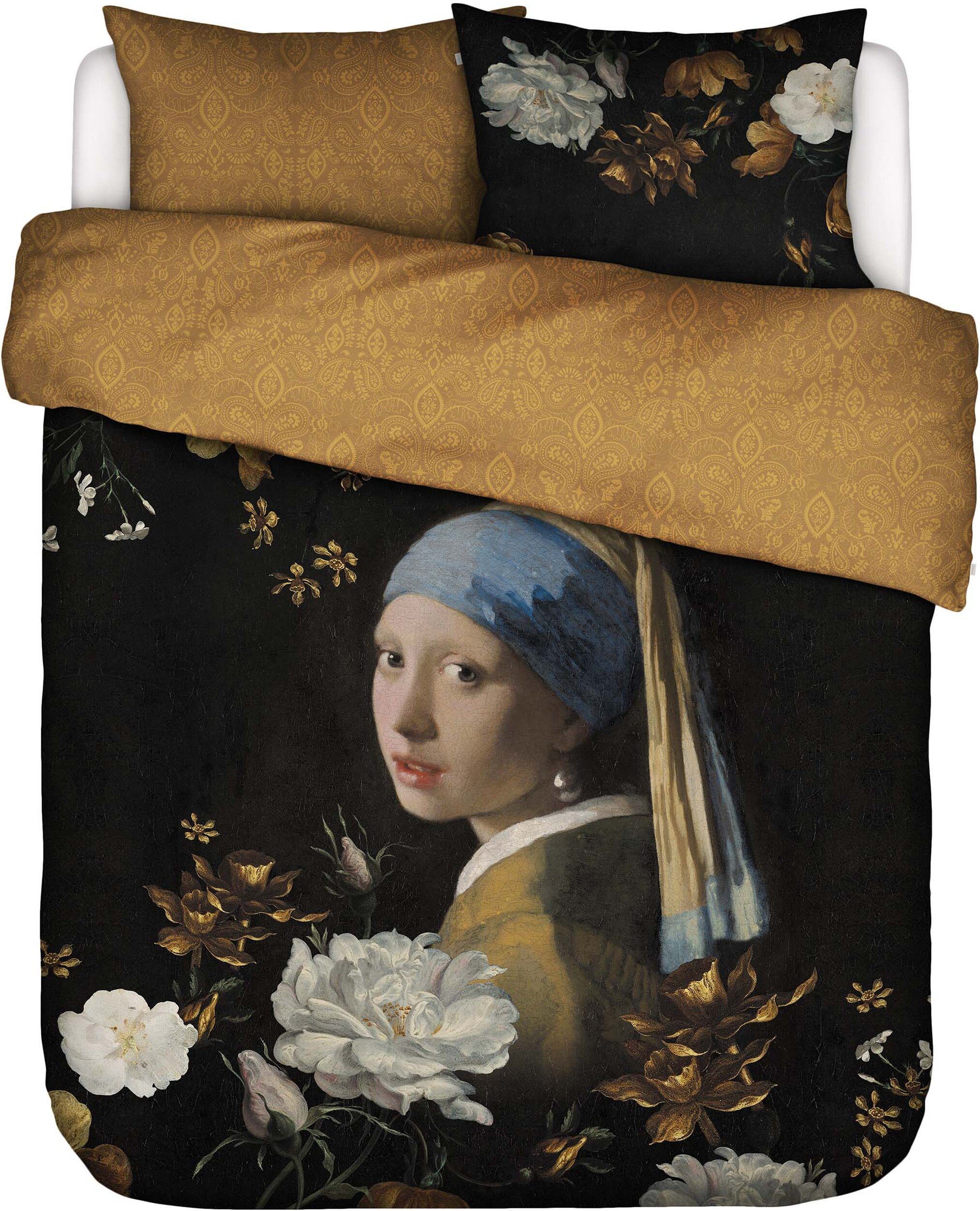 Pościel Floral Girl 260 x 220 cm czarna z 2 poszewkami na poduszki 60 x 70 cm zapięcie flap