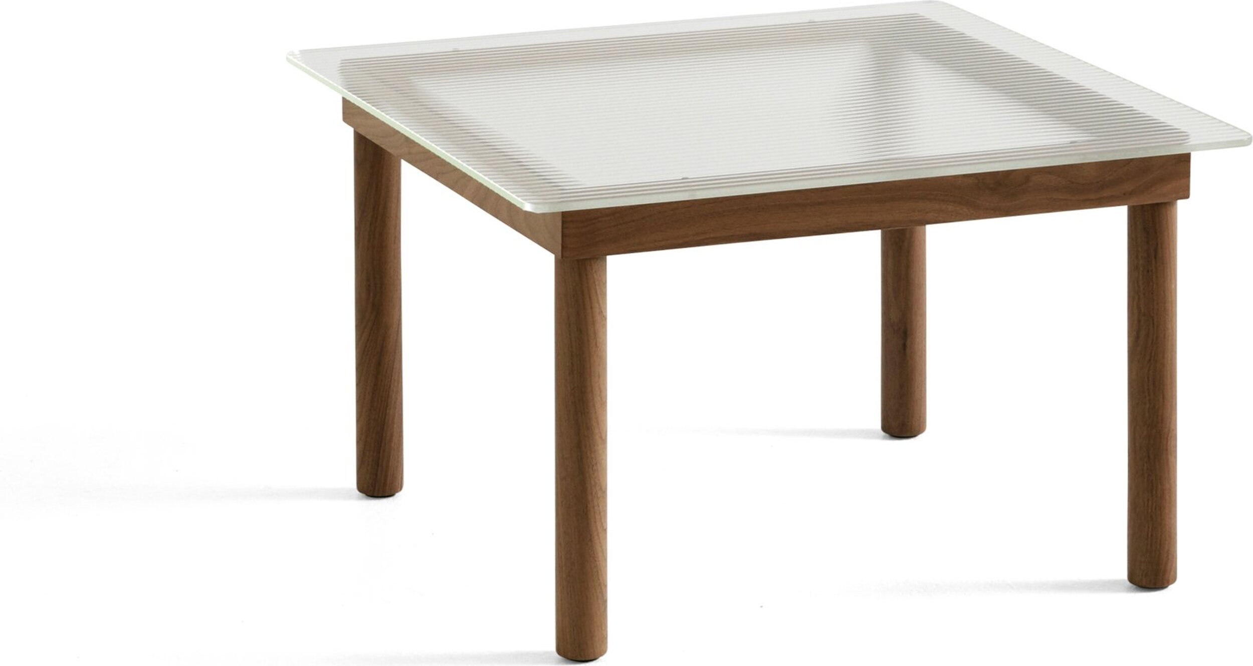 Stolik kawowy Kofi 60 x 60 cm blat szkło ryflowane z nogami orzech