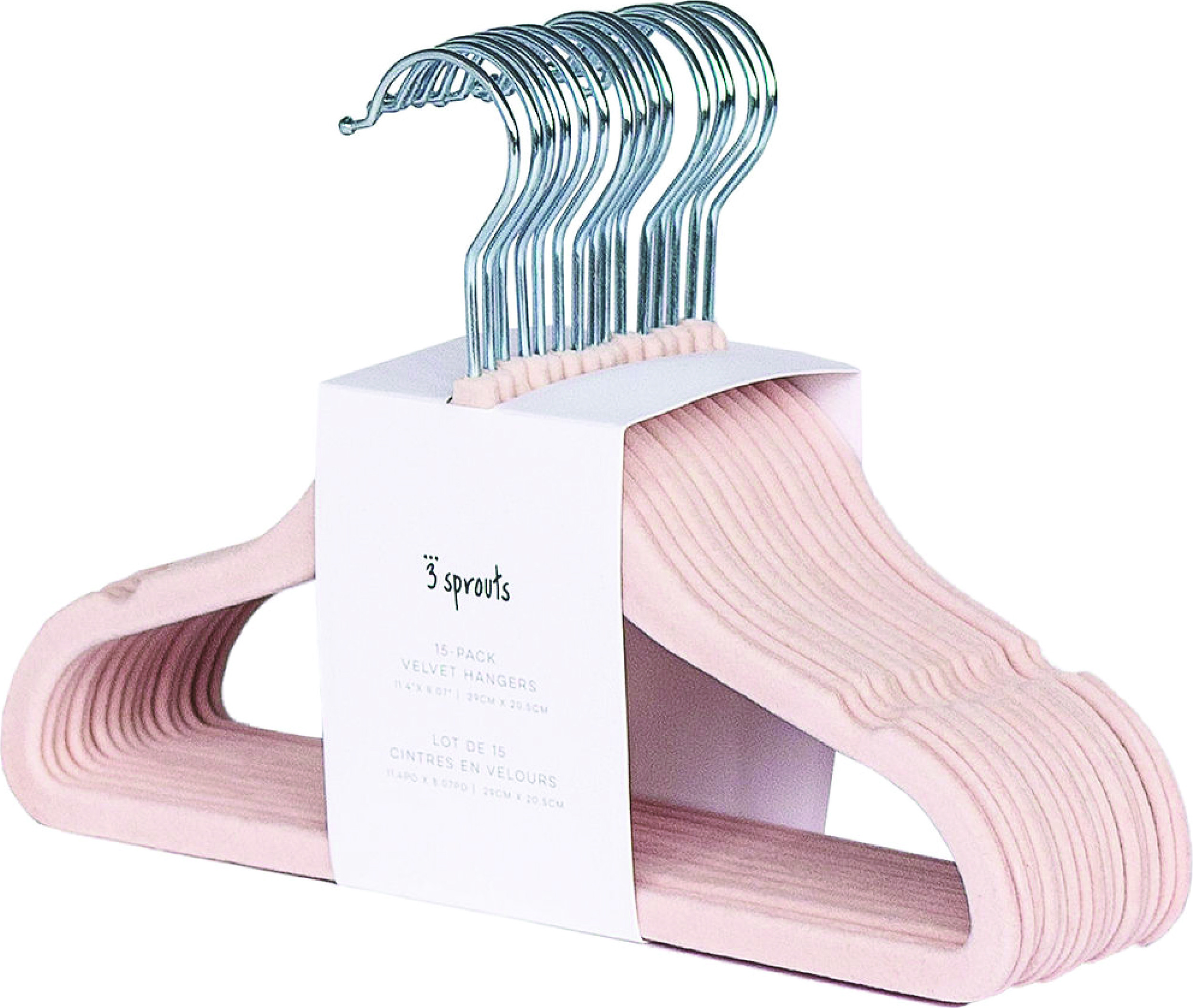 Wieszaki na ubrania dziecięce 3 Sprouts różowe welurowe 15 szt.