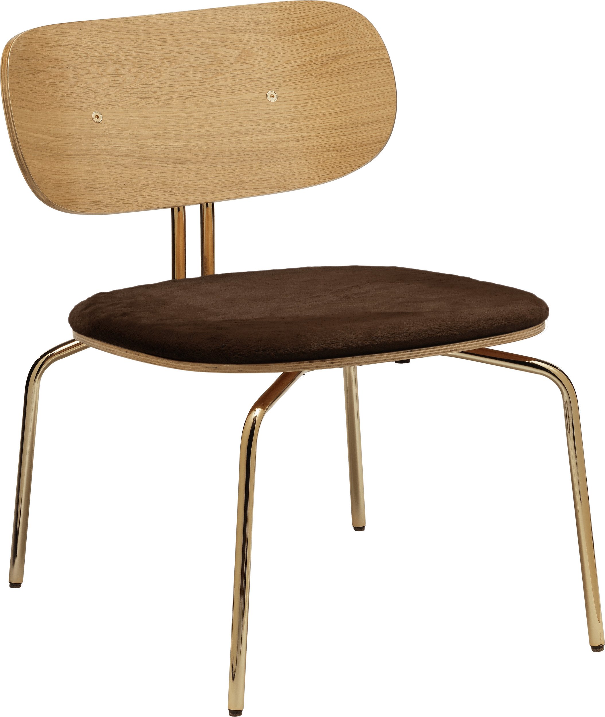 Krzesło Curious Lounge Teddy brązowe z tapicerowanym siedziskiem na mosiężnych nogach