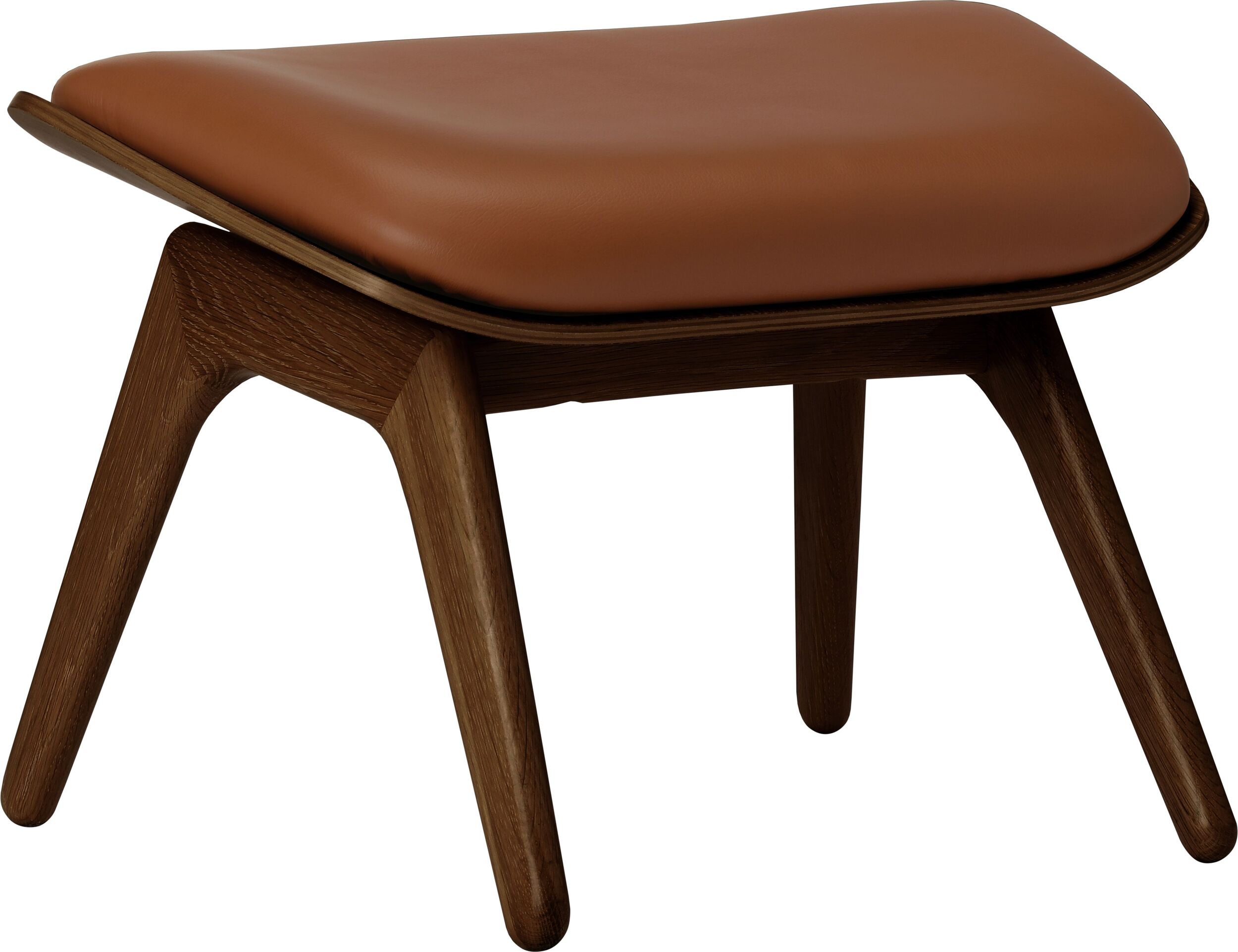 Podnóżek The Reader Hope koniakowy skórzany na ciemnych dębowych nogach