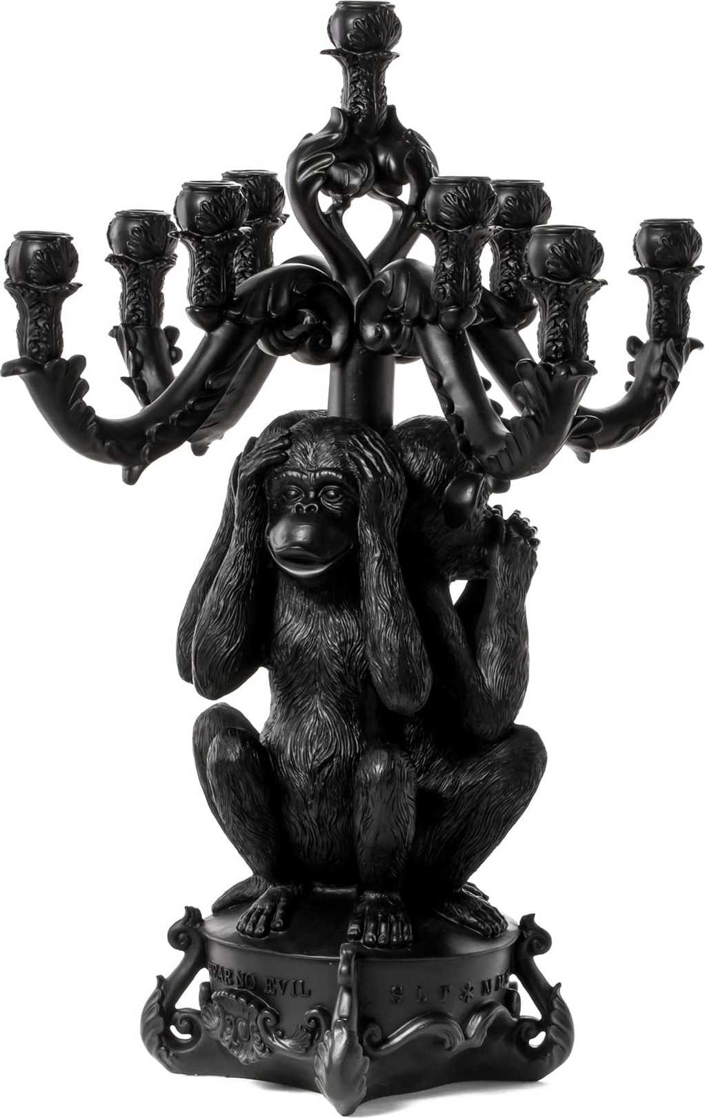 Świecznik duży Burlesque 3 Monkeys czarny