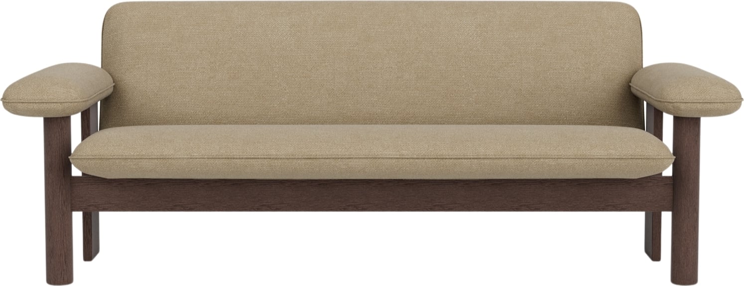 Sofa dwuosobowa Brasilia Bouclé beżowa na ciemnych dębowych nogach