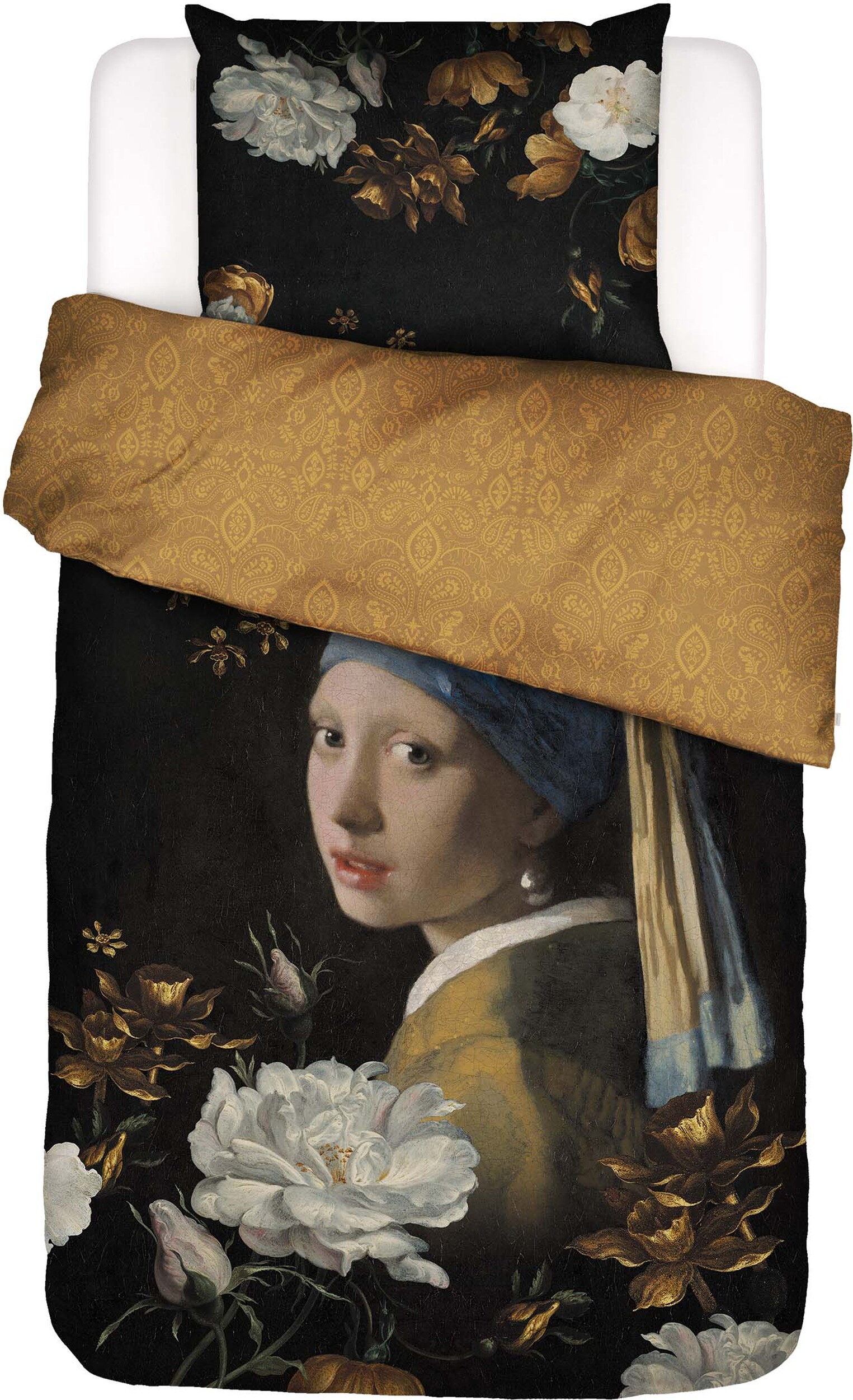 Pościel Floral Girl 140 x 220 cm czarna z poszewką na poduszkę 60 x 70 cm zapięcie flap