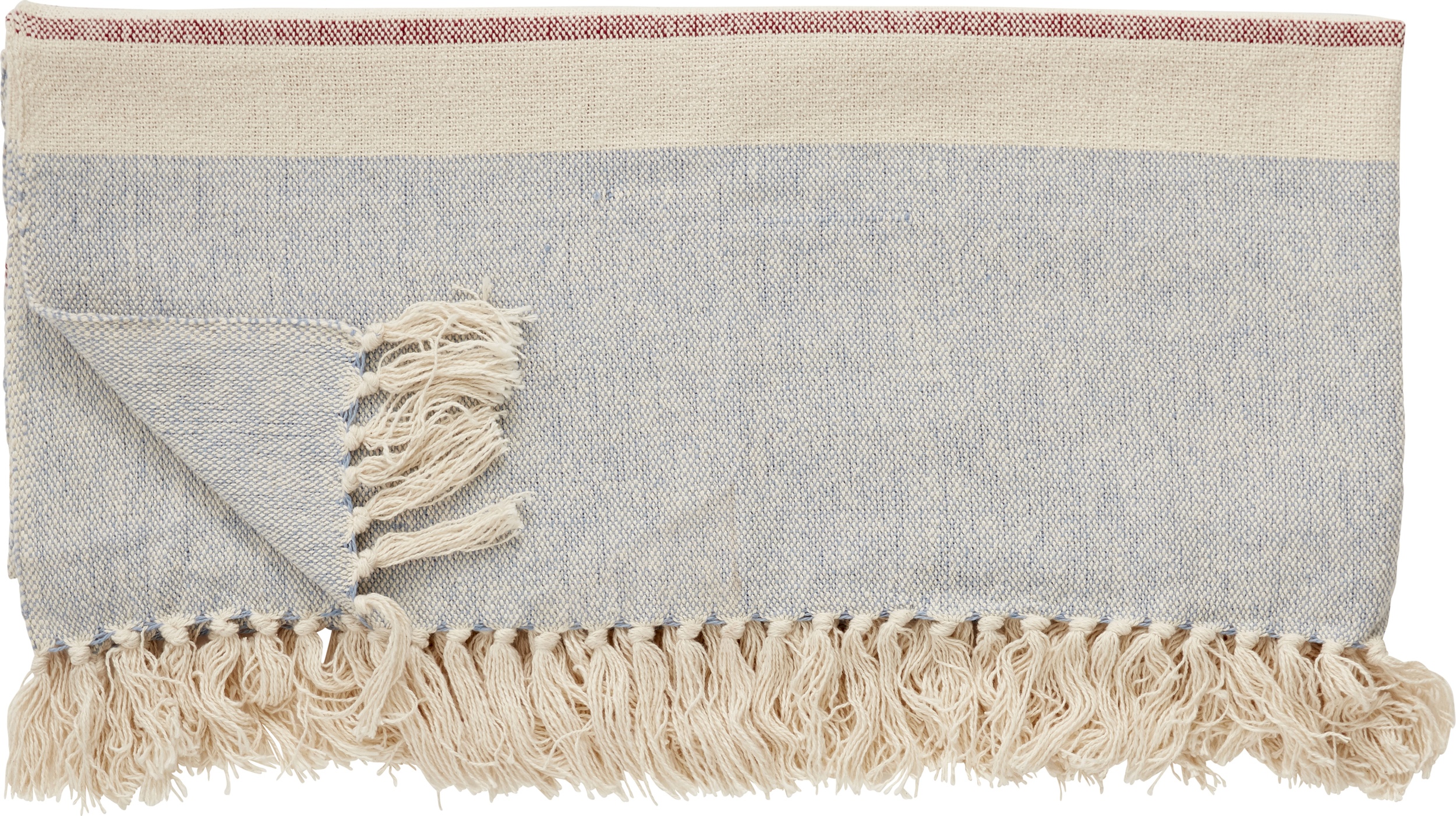 Pled Hübsch 701102 biało-niebieski z frędzlami