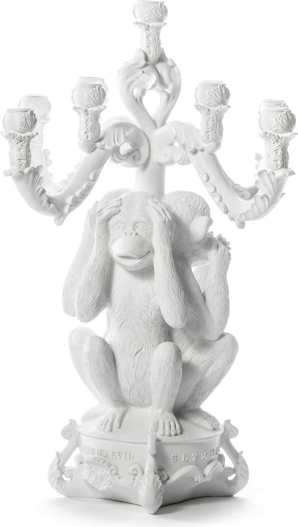 Świecznik duży Burlesque 3 Monkeys biały