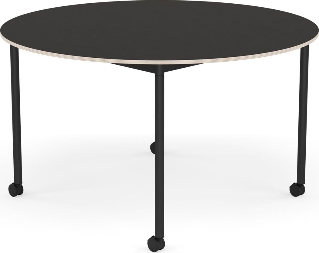 Stół na kółkach Base okrągły 128 cm czarny linoleum nogi czarne
