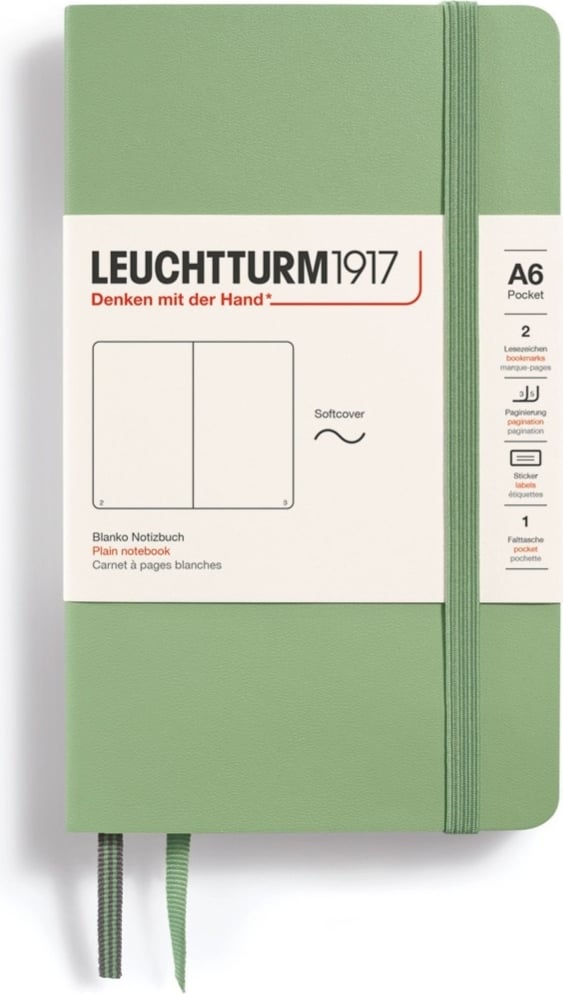 Notes gładki w miękkiej oprawie Leuchtturm 1917 A6 123 strony szałwiowa zieleń 80 g/m²