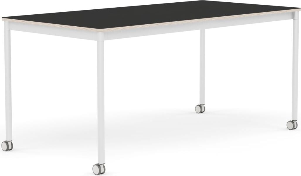 Stół na kółkach Base 80 x 160 cm czarny nanolaminat nogi białe
