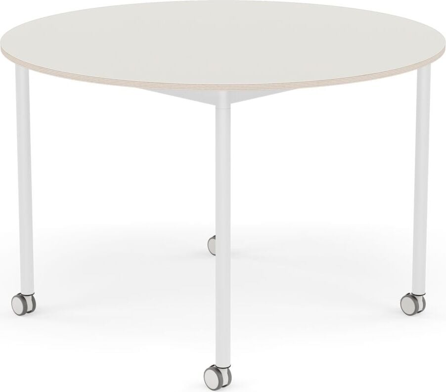 Stół na kółkach Base okrągły 110 cm biały nanolaminat nogi białe