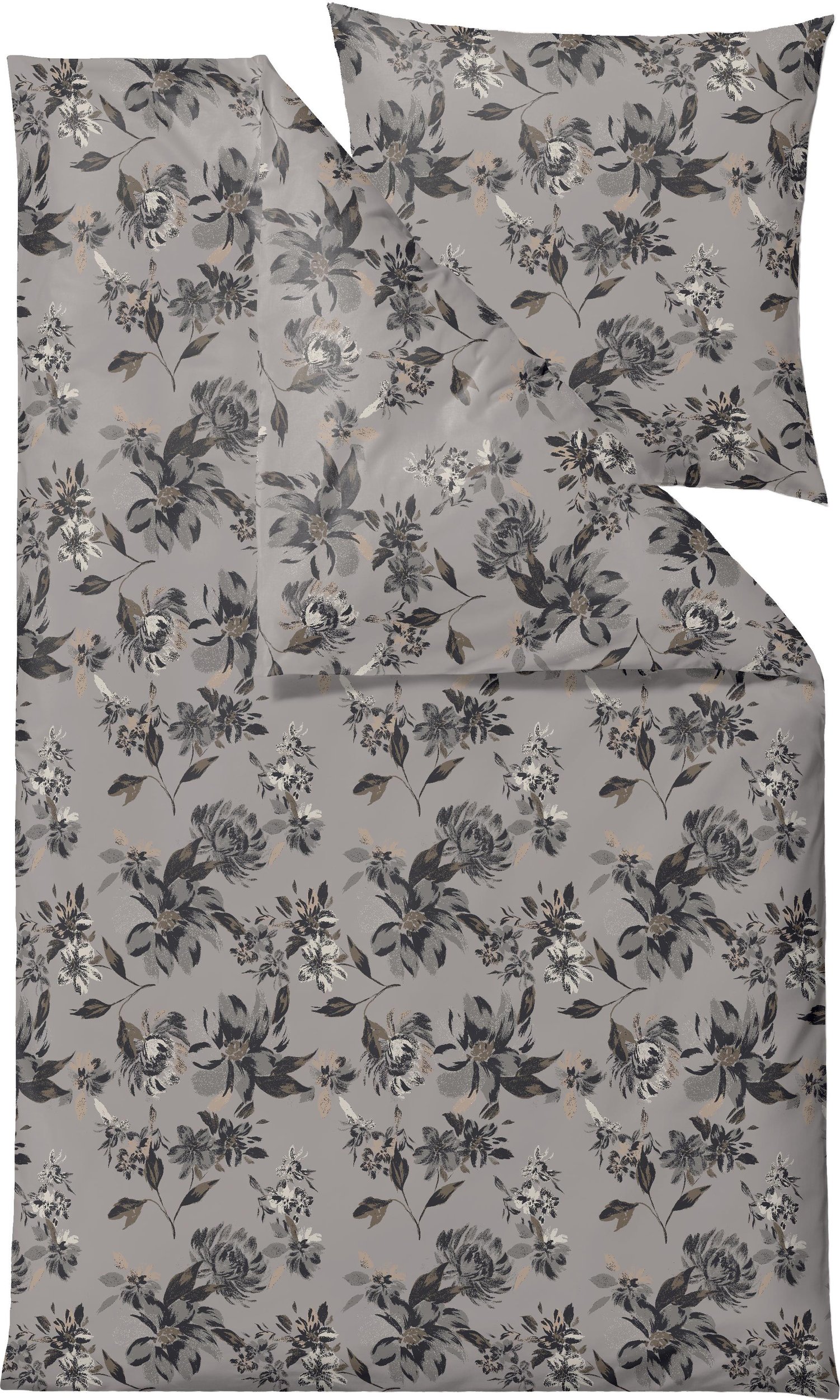Pościel History Bloom 135 x 200 cm szara z poszewką na poduszkę 80 x 80 cm
