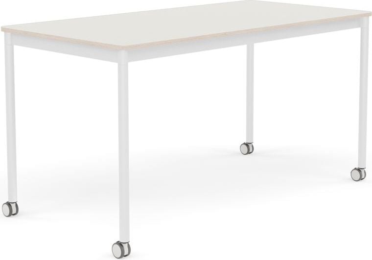 Stół na kółkach Base 70 x 140 cm biały nanolaminat nogi białe