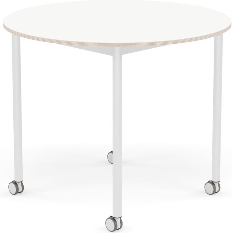 Stół na kółkach Base okrągły 90 cm biały laminowany nogi białe