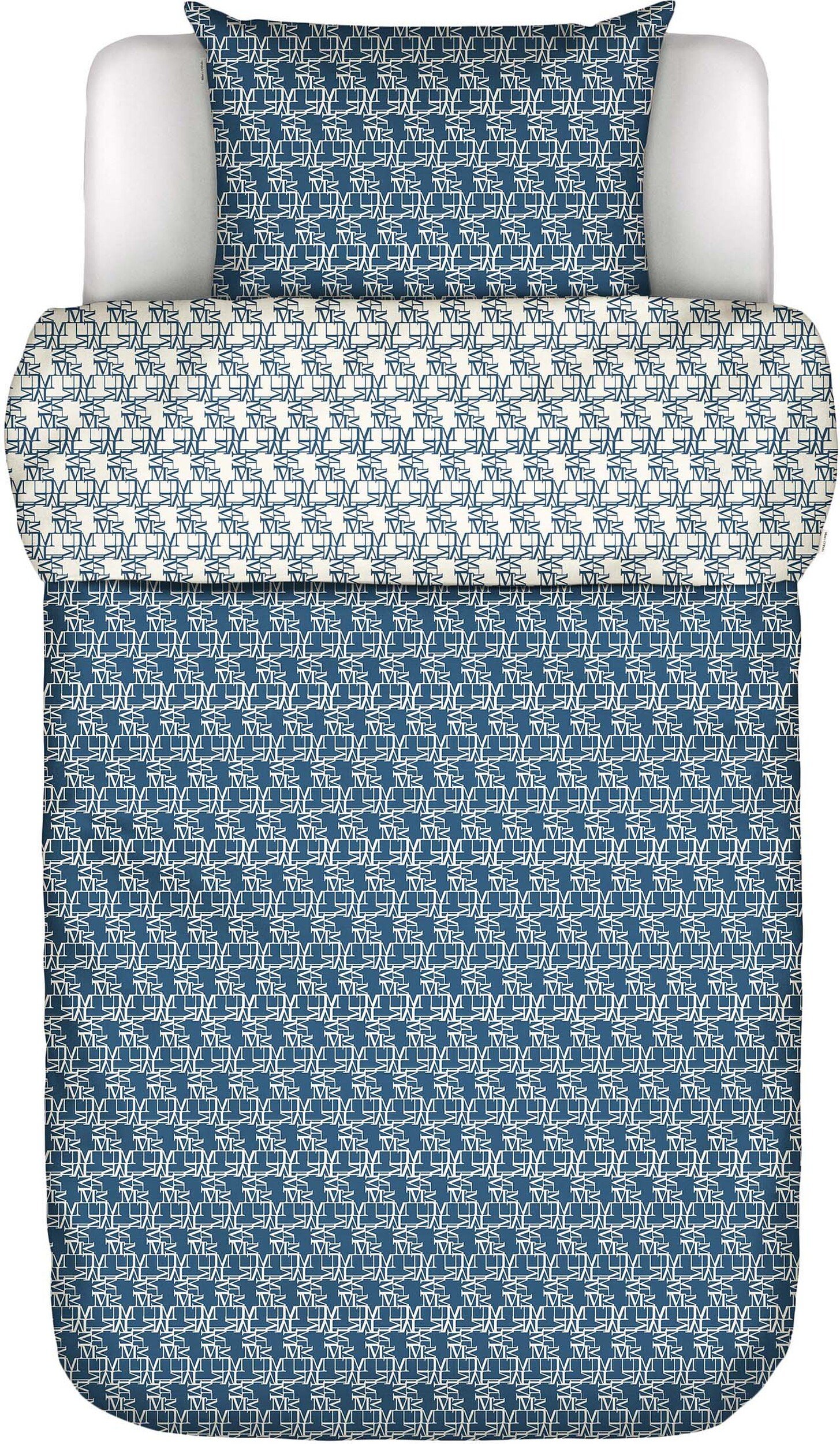 Pościel Monogram 140 x 220 cm niebieska z poszewką na poduszkę 60 x 70 cm zapięcie flap