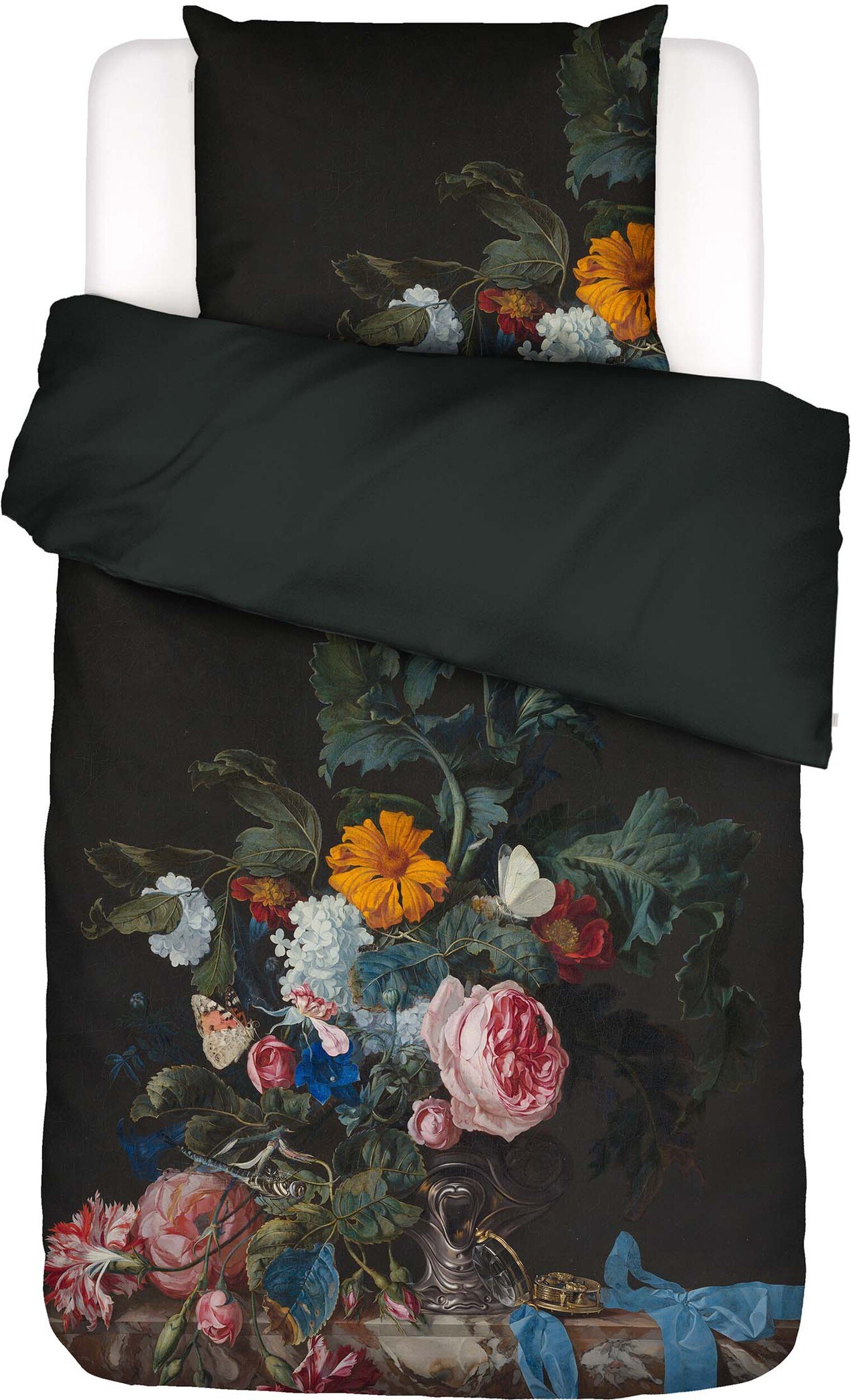 Pościel Gwendolyn 140 x 200 cm ciemnozielona z poszewką na poduszkę 70 x 90 cm zapięcie suwak