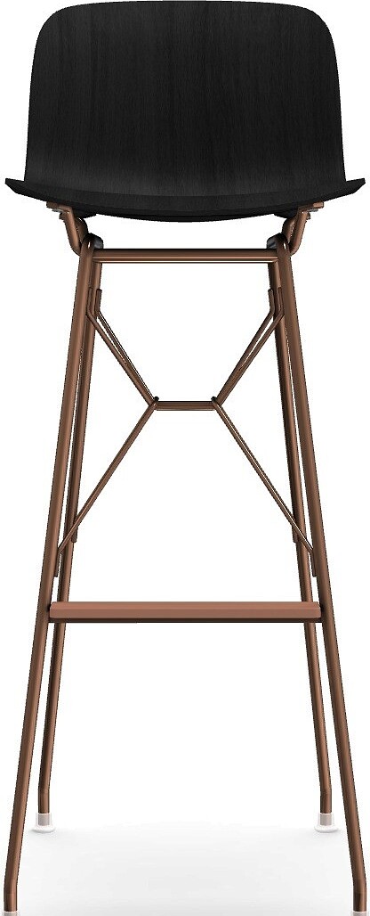 Stołek barowy Troy Wireframe czarny drewniany z miedzianą ramą