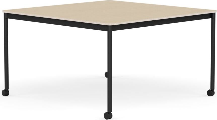 Stół na kółkach Base kwadratowy 128 cm okleina dąb lakierowany nogi czarne