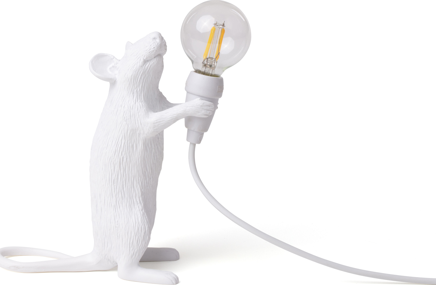 Lampa Mouse stojąca biała z gniazdkiem USB