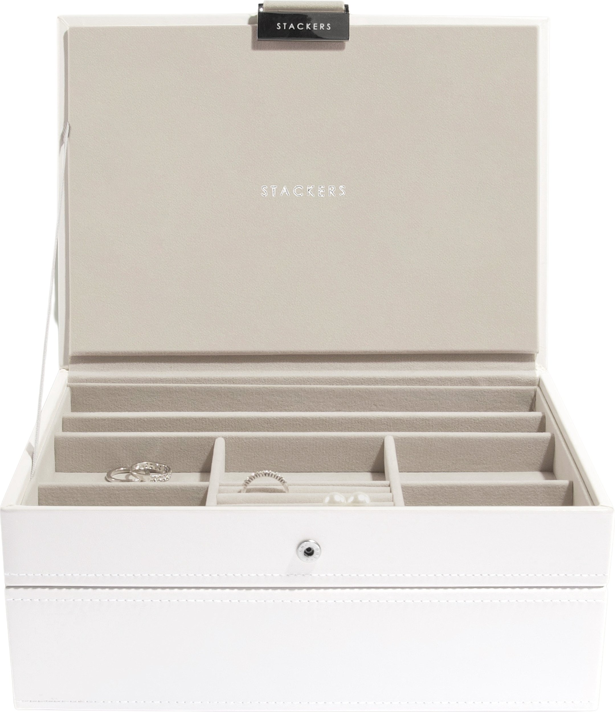 Szkatułka na biżuterię Stackers podwójna classic biało-srebrna