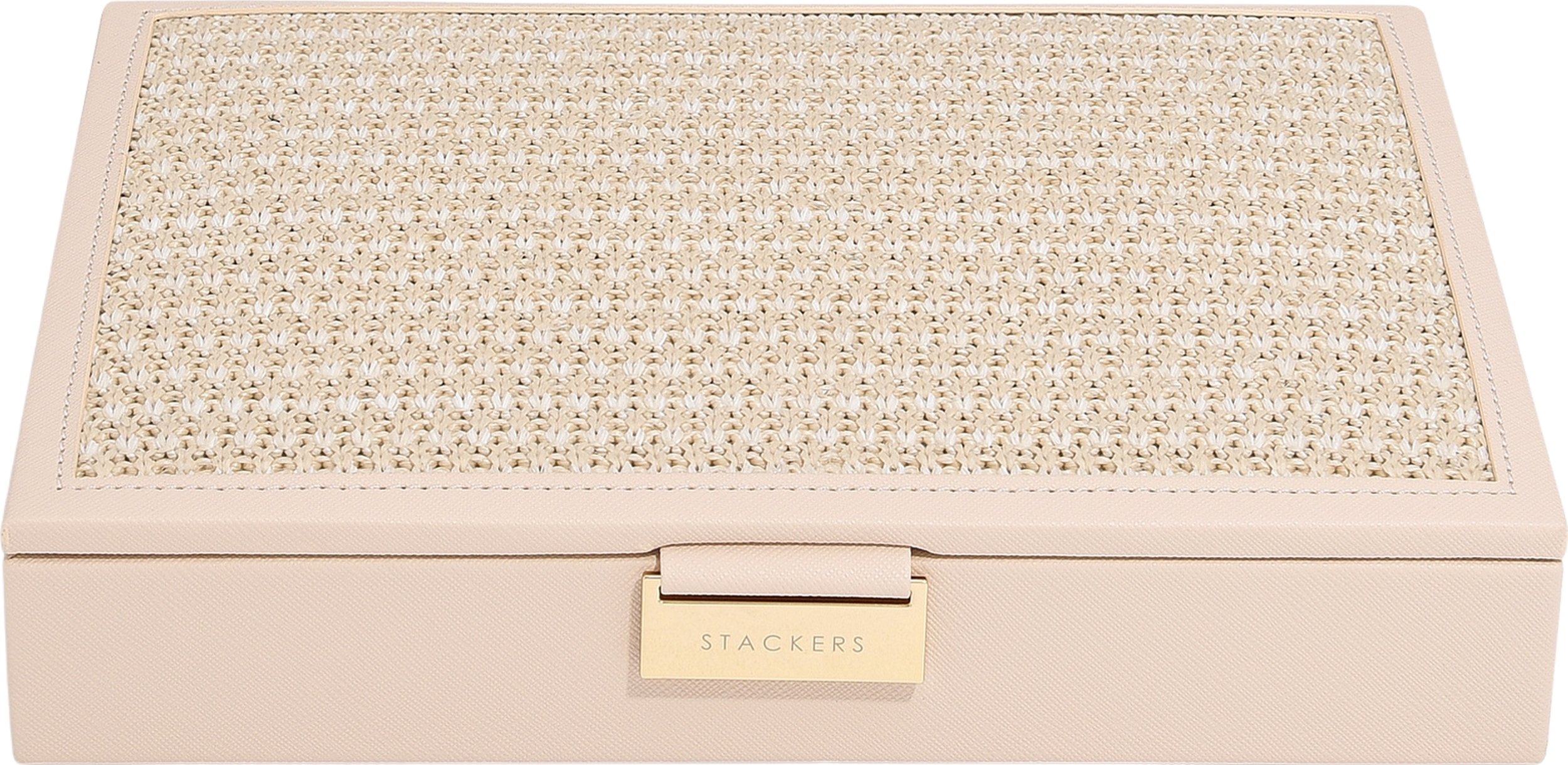 Szkatułka na biżuterię Stackers Raffia classic jasnoróżowa z pokrywką