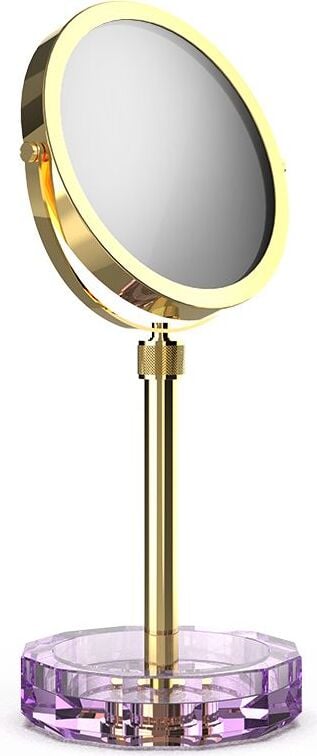Lusterko kosmetyczne Kristall złote z fioletową podstawką