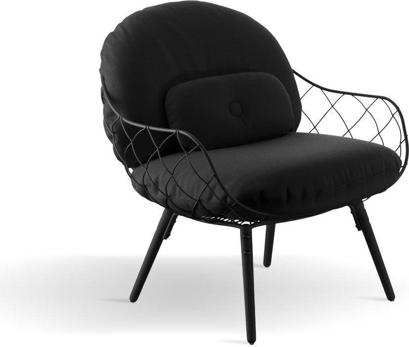 Fotel niski Pina czarne rama i siedzisko, czarne nogi