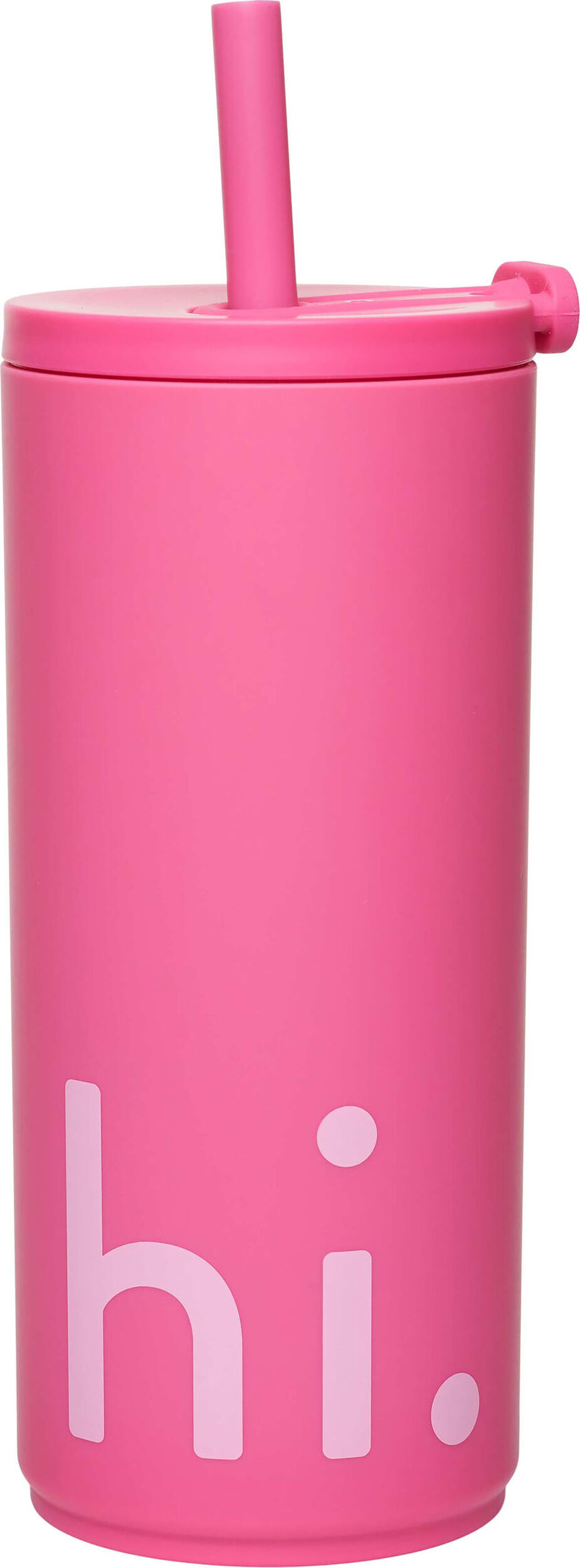 Kubek podróżny Design Letters Hi 500 ml różowy ze słomką miękka powłoka