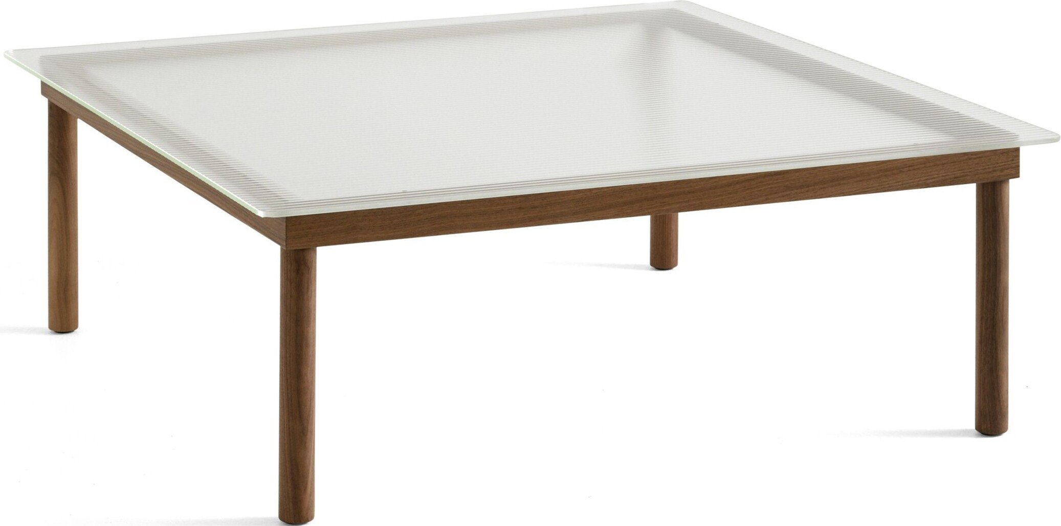 Stolik kawowy Kofi 100 x 100 cm blat szkło ryflowane z nogami orzech