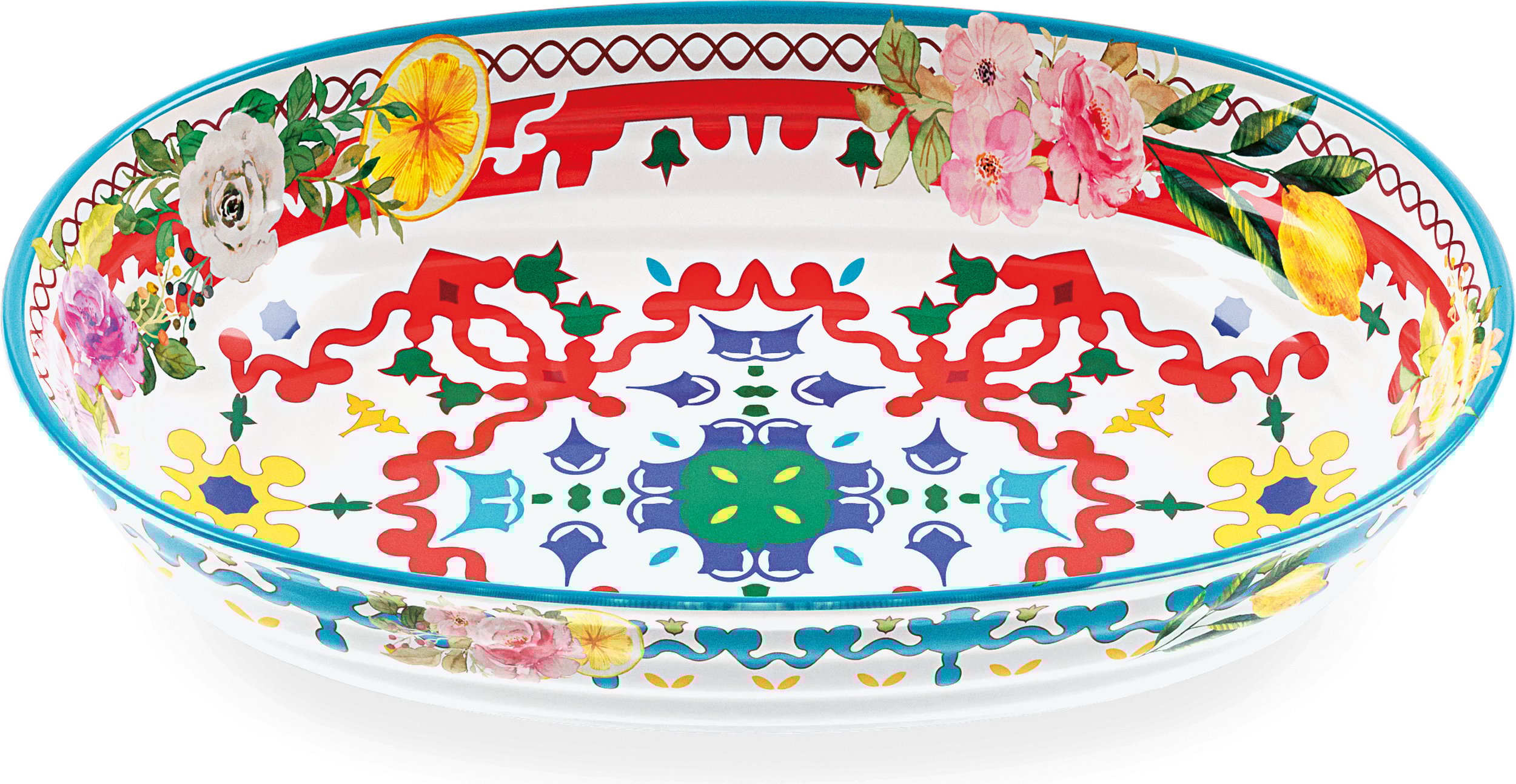 Misa Flowers & Lemon owalna 32,5 cm niebiesko-czerwona