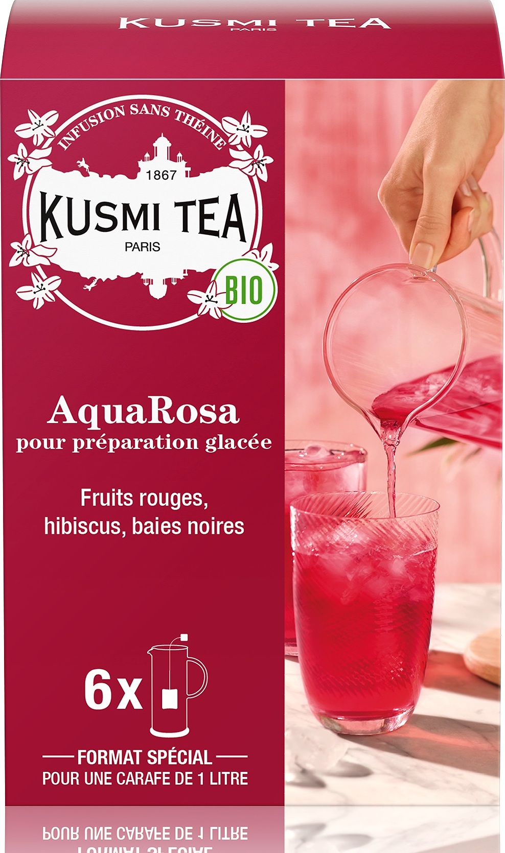 Herbata owocowa bezkofeinowa AquaRosa 6 dużych torebek