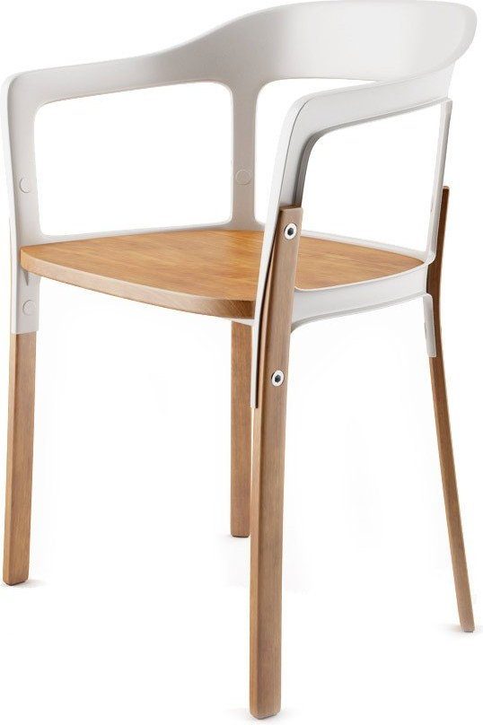 Krzesło Steelwood nogi i siedzisko naturalny buk oparcie białe