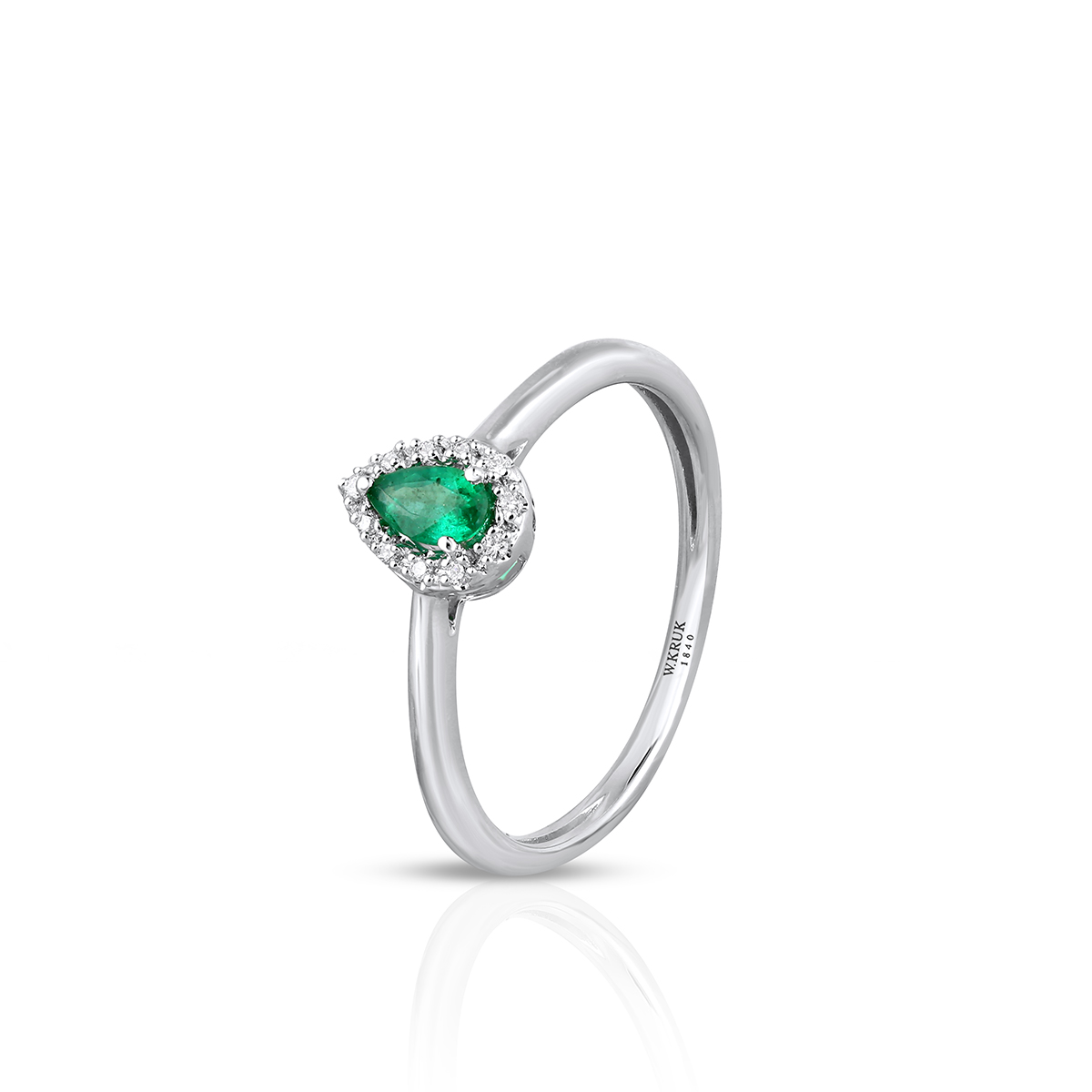 W.KRUK Złoty Pierścionek - złoto 585, Brylant 0,04 ct, szmaragd - ZCG/P+1162B