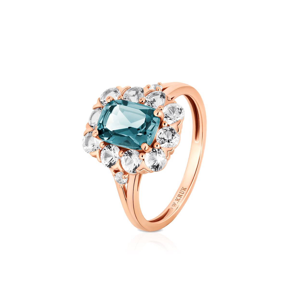 W.KRUK Złoty Pierścionek - złoto 585, Topaz london blue, biały topaz - ZIN/PT27R