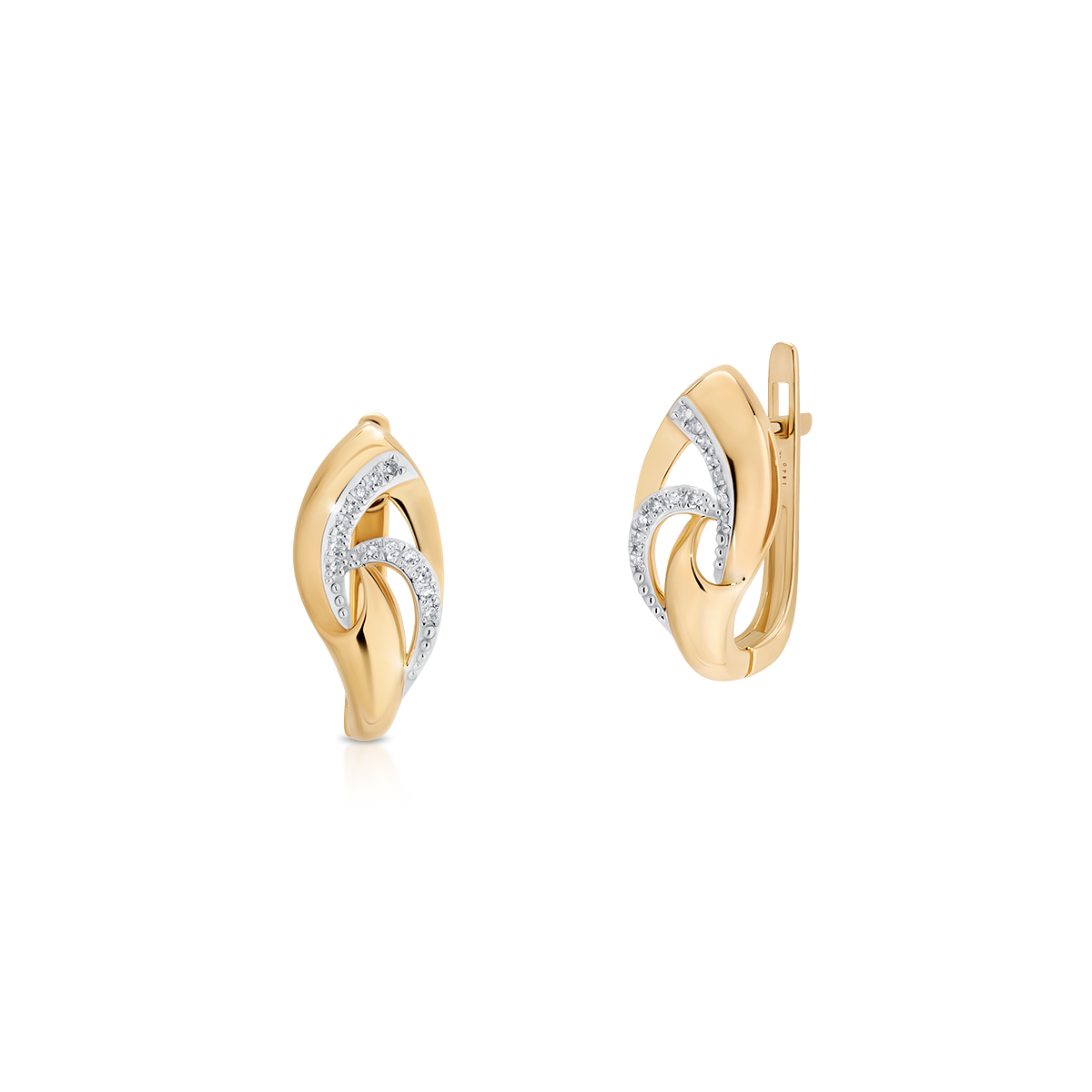 W.KRUK Wspaniałe Złote Kolczyki - złoto 585, Diament 0,07 ct - ZDL/KB+110K