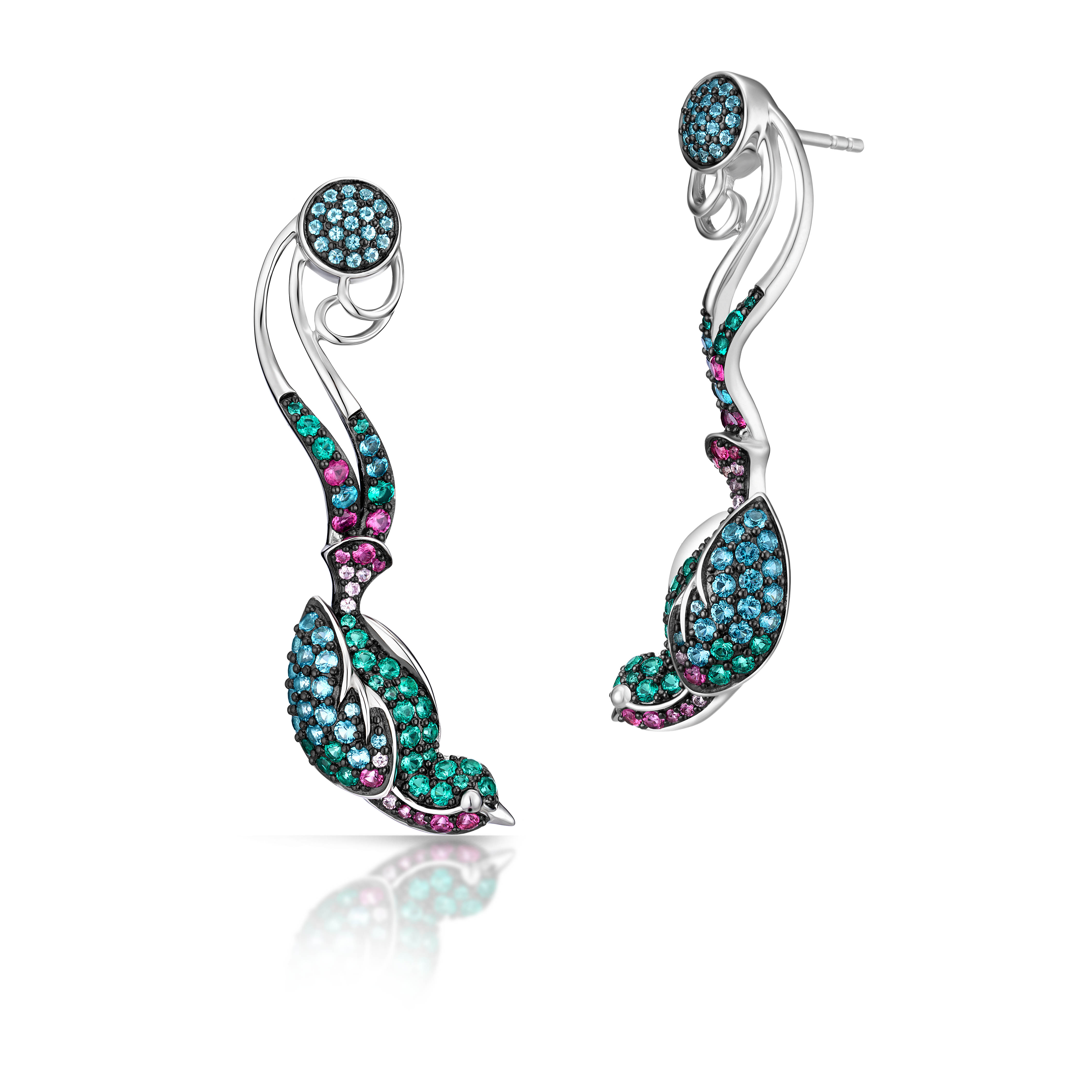 W.KRUK Zjawiskowe Kolczyki Srebrne - srebro 925, Szafir syntetyczny, spinel syntetyczny, cyrkonia - SDL/KS307