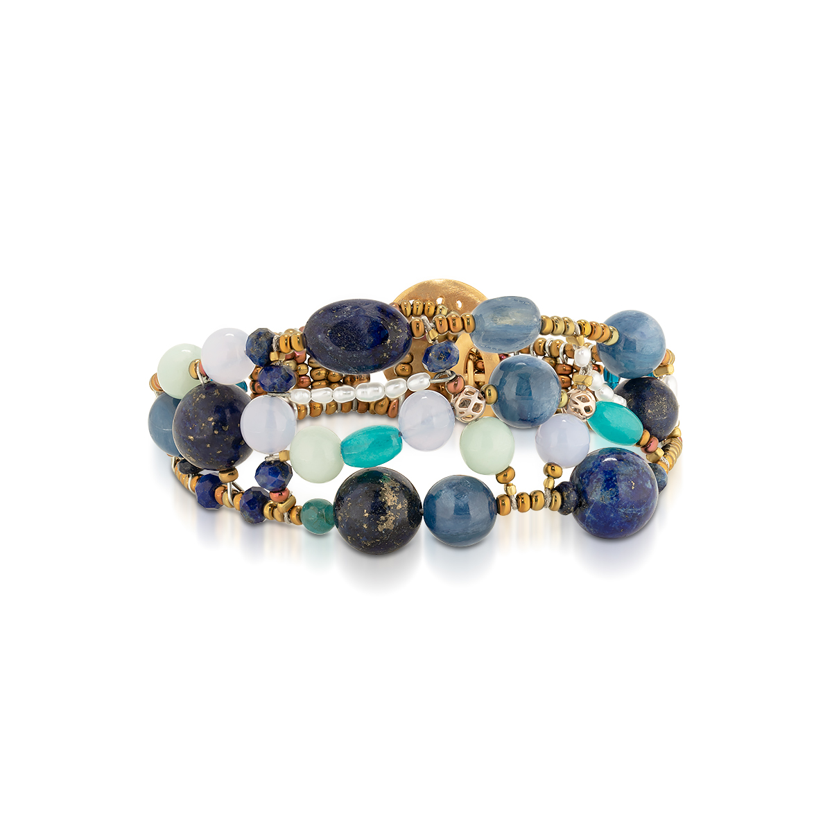 W.KRUK Unikalna Bransoletka - mosiądz, Szkło murano, apatyt, perła, lapis lazuli, cyjanit - SZO/AS298
