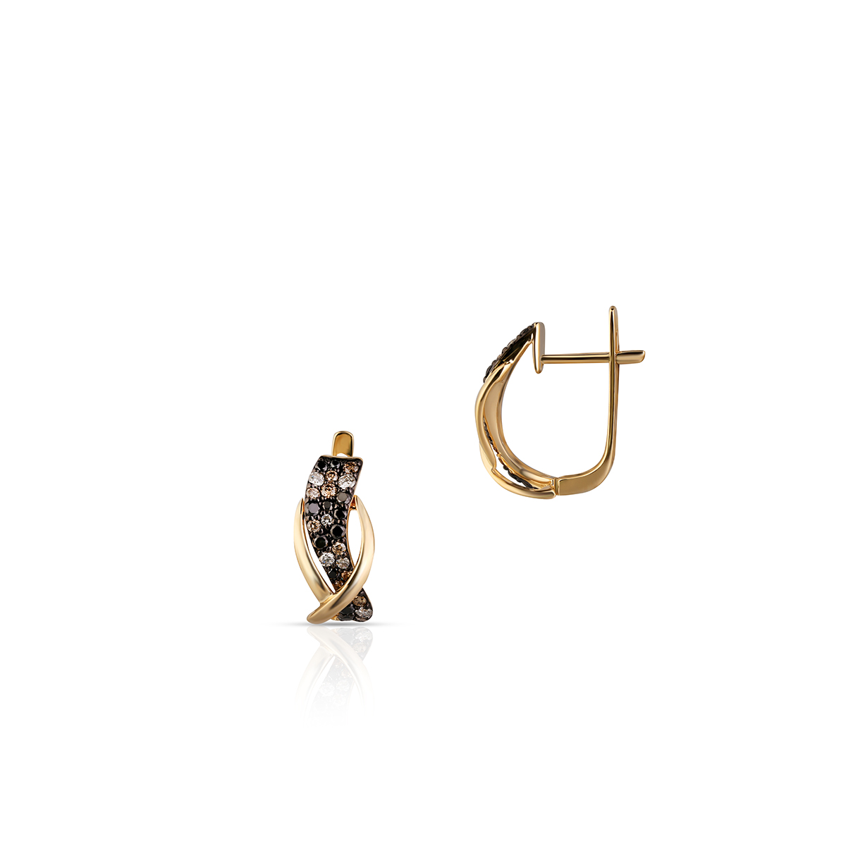 W.KRUK Kolczyki Złote - złoto 585, Brylant 0,15 ct, brązowy brylant 0,21 ct, czarny brylant 0,32 ct - ZDL/KB+101