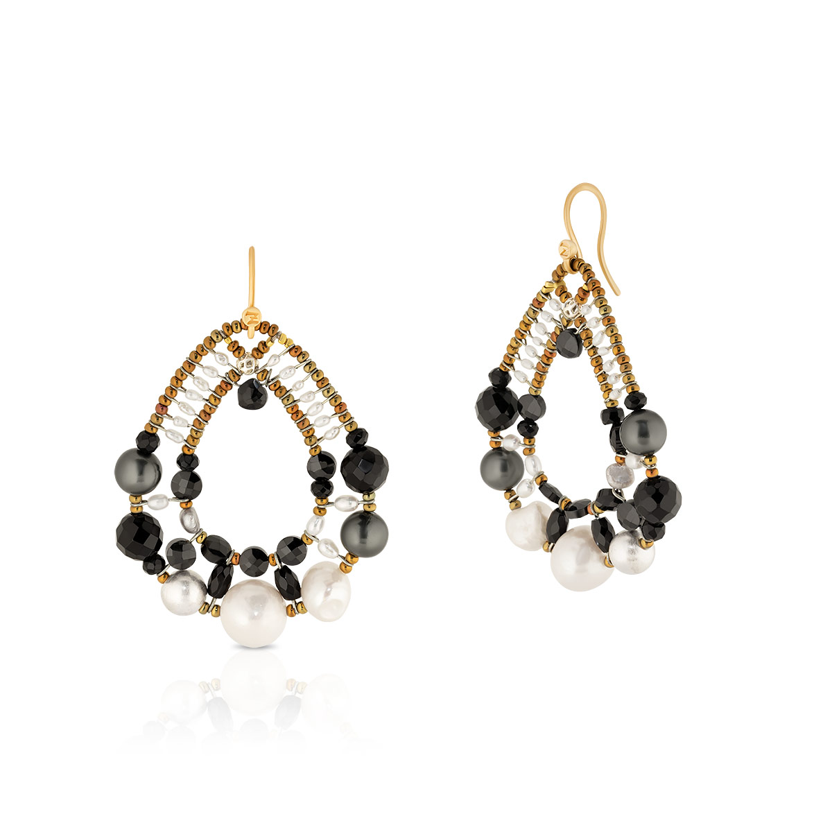 W.KRUK Zjawiskowe Kolczyki Srebrne - srebro 925 , mosiądz, Szkło murano, onyks, perła - SZO/KS297