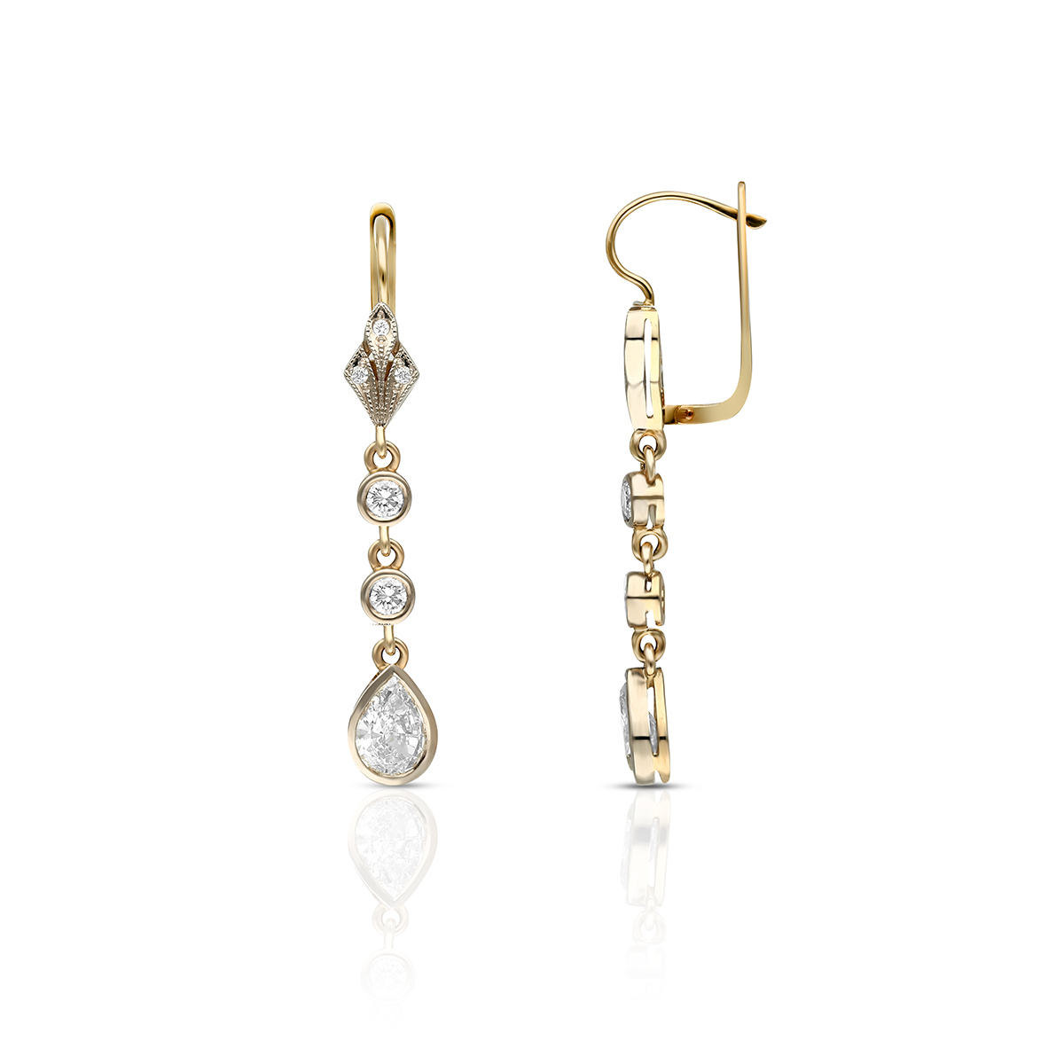 W.KRUK Wspaniałe Złote Kolczyki - złoto 585, Brylant 0,4 ct, diament 1,2 ct - ZWI/KB+810K