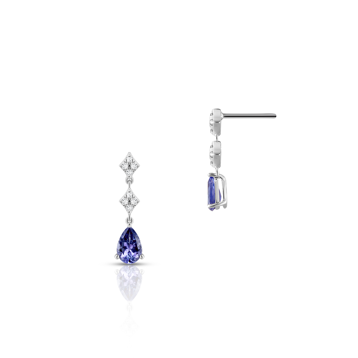 W.KRUK Wyjątkowe Złote Kolczyki - złoto 585, Brylant 0,1 ct, tanzanit - ZCG/K+1163B