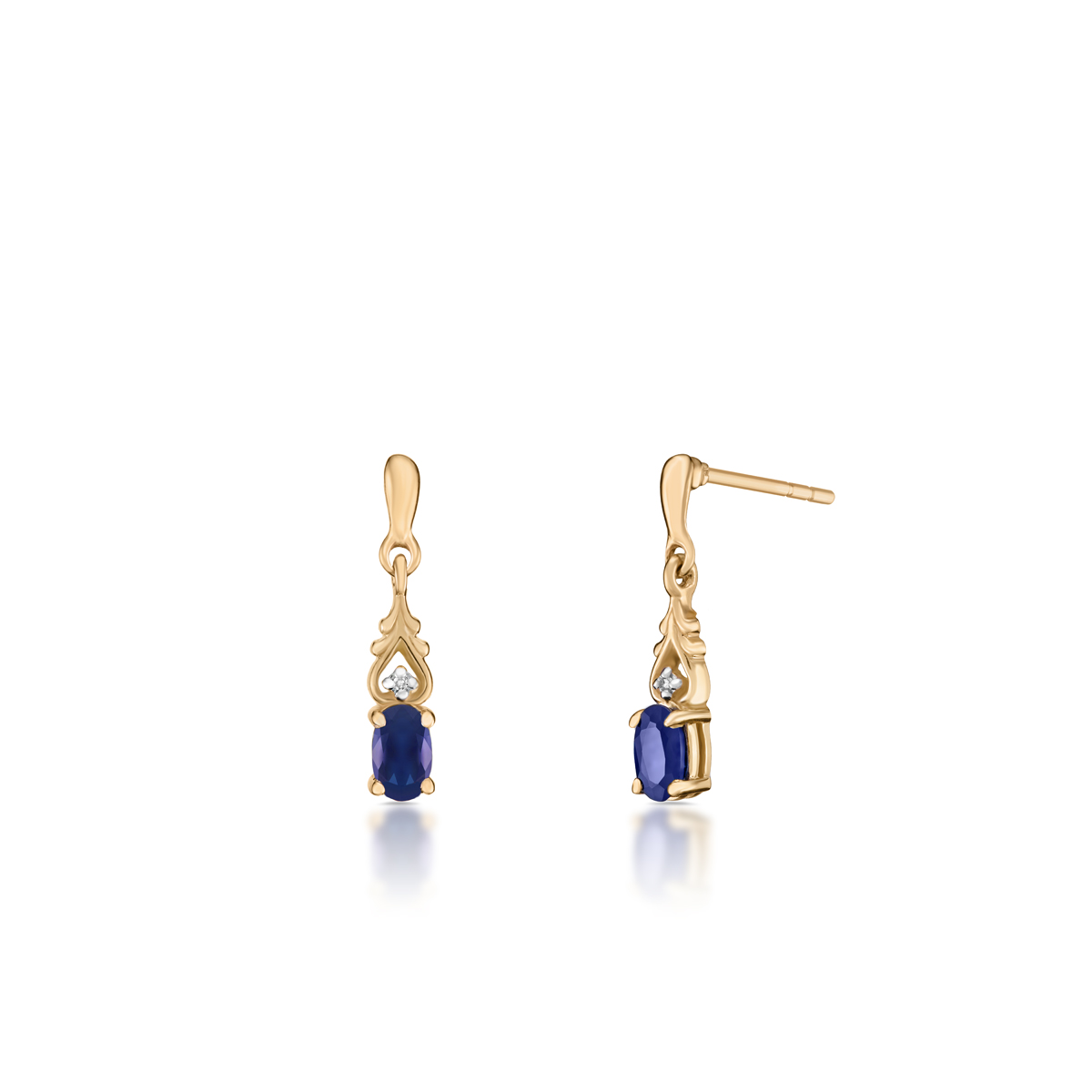 W.KRUK Unikalne Złote Kolczyki - złoto 375, Diament 0,005 ct, szafir - ZIN/KB+291