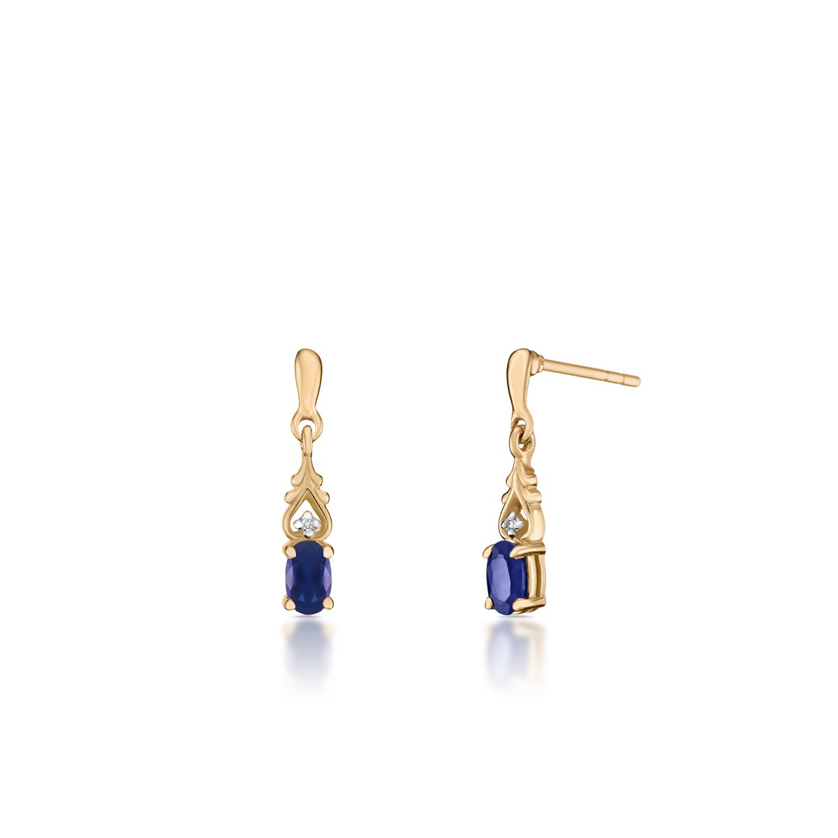 W.KRUK Unikalne Złote Kolczyki - złoto 375, Diament 0,005 ct, szafir - ZIN/KB+291